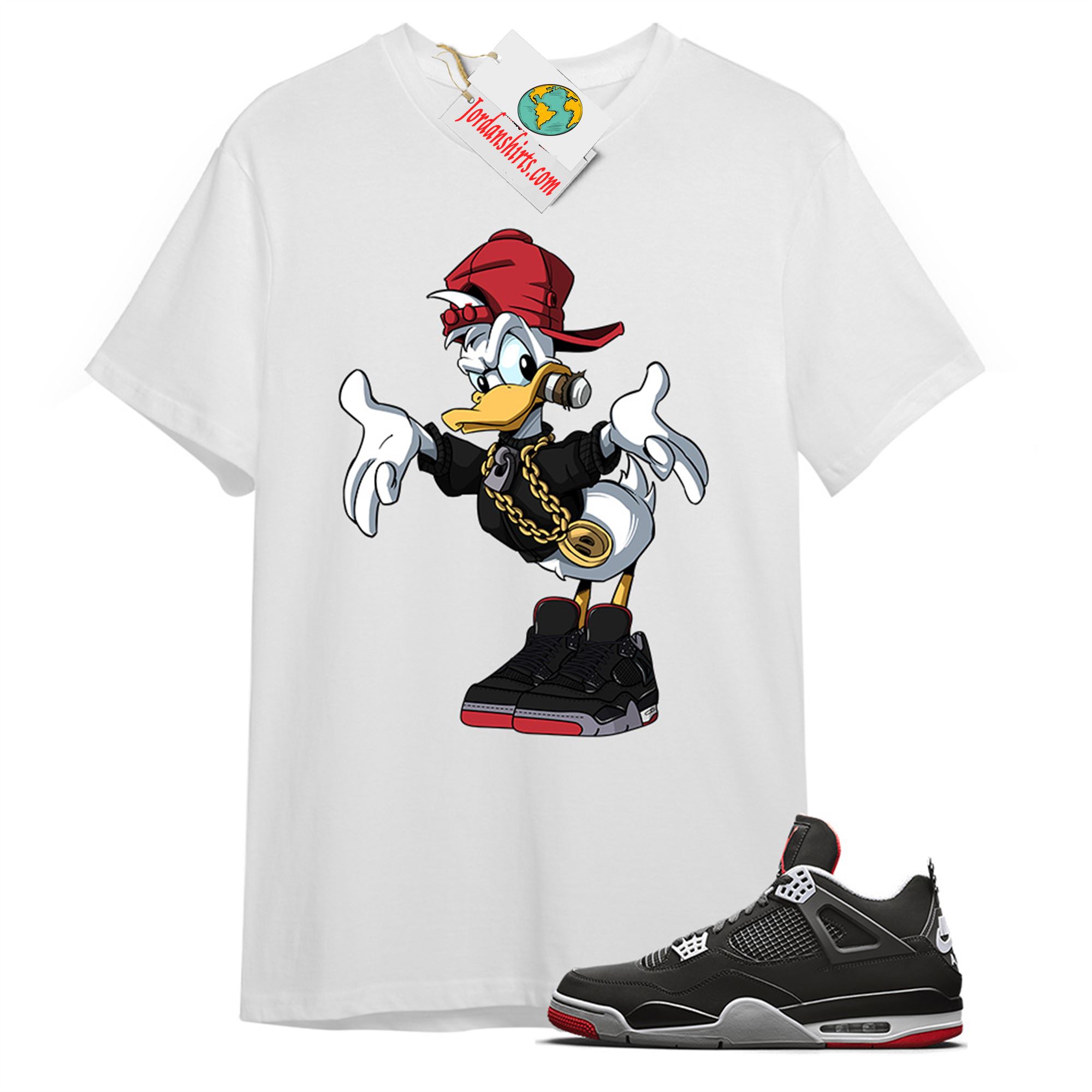 Jordan 4 Shirt, Donald Duck White T-shirt Air Jordan 4 Bred 4s Full Size Up To 5xl