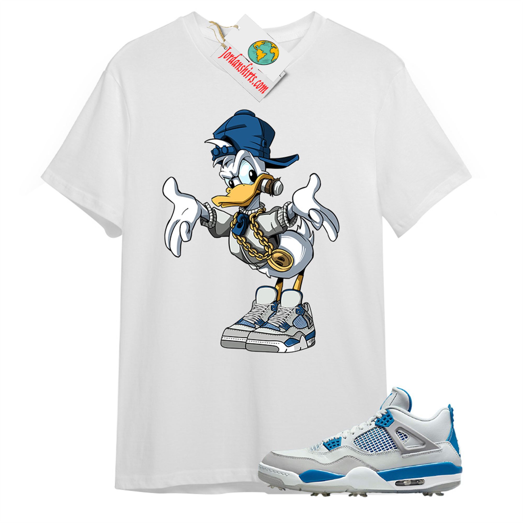 Jordan 4 Shirt, Donald Duck White T-shirt Air Jordan 4 Golf Military Blue 4s Plus Size Up To 5xl