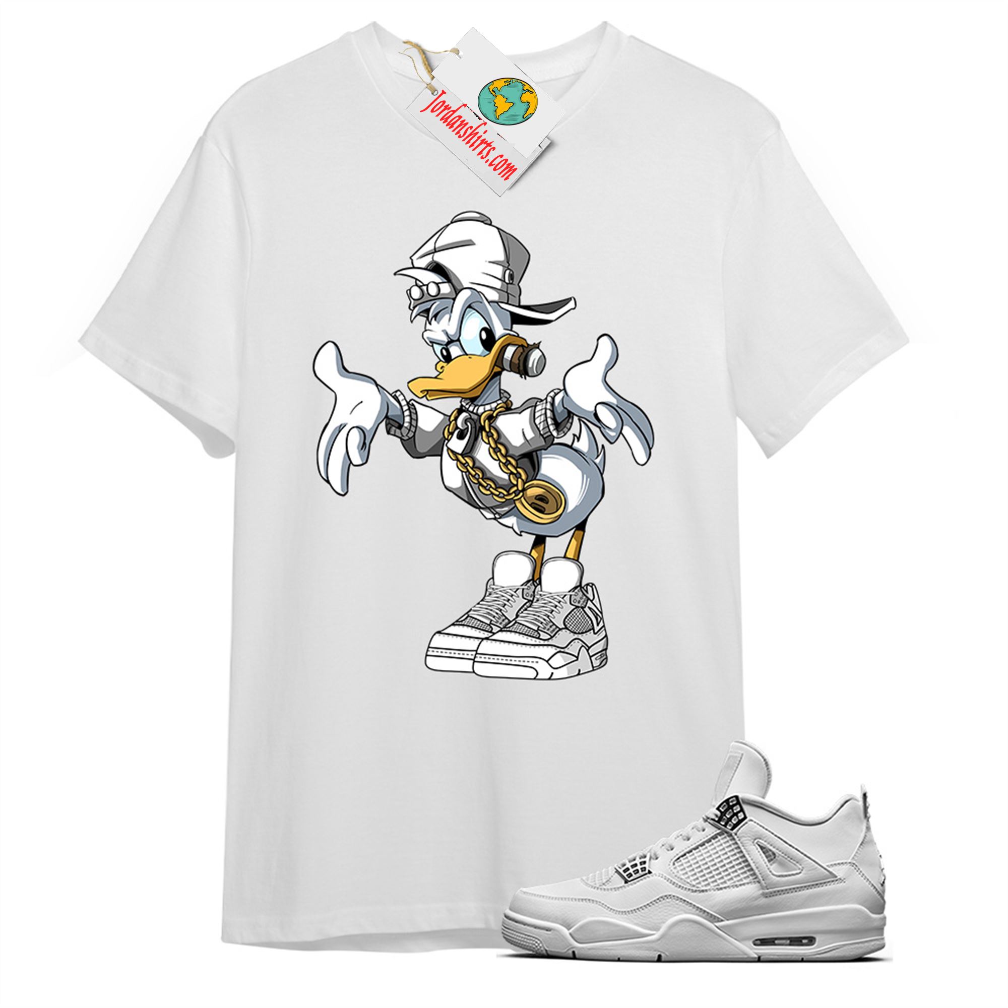 Jordan 4 Shirt, Donald Duck White T-shirt Air Jordan 4 Pure Money 4s Full Size Up To 5xl