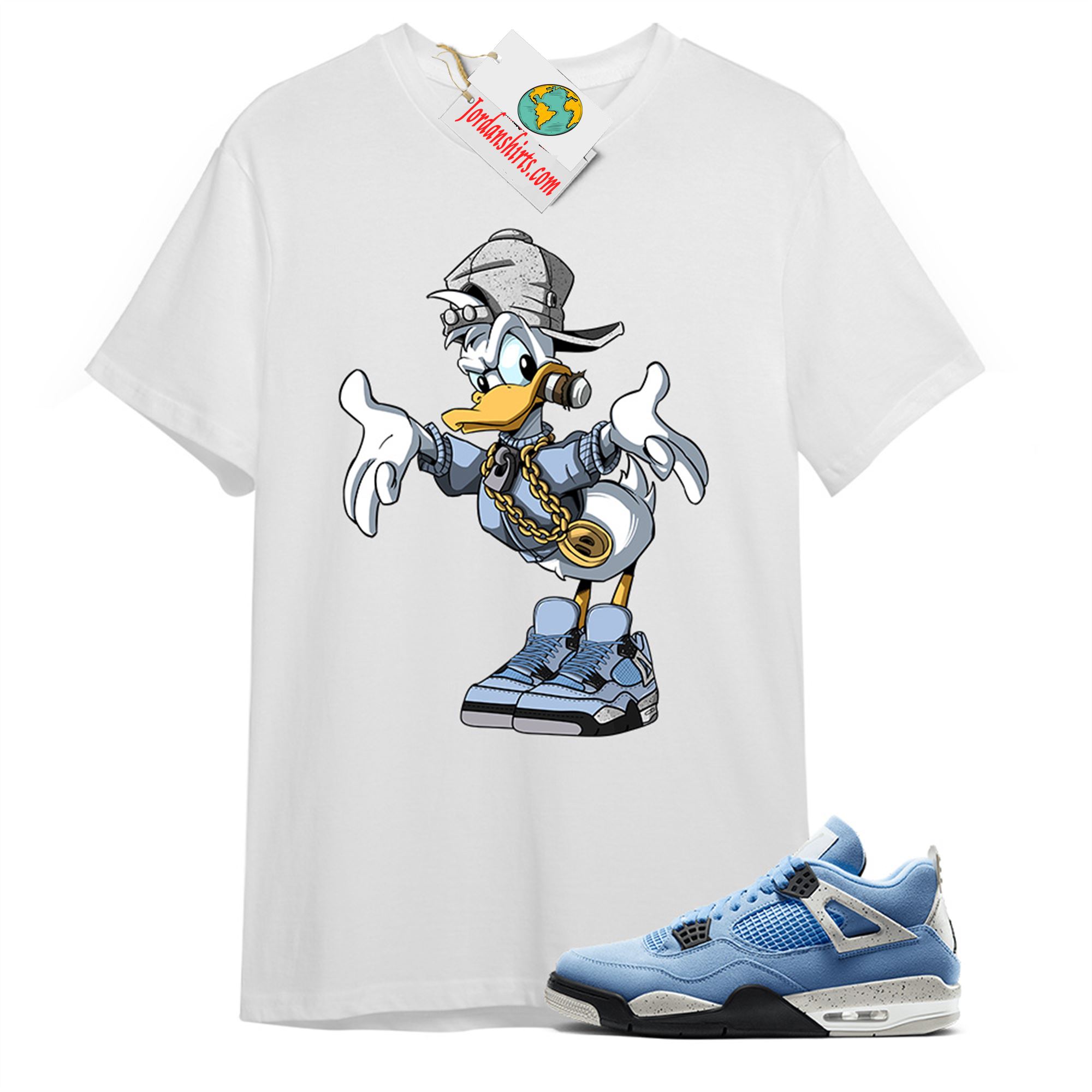 Jordan 4 Shirt, Donald Duck White T-shirt Air Jordan 4 University Blue 4s Plus Size Up To 5xl
