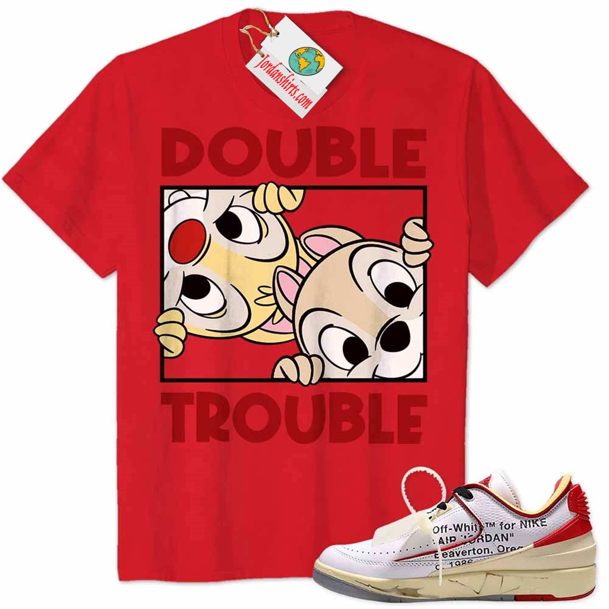 Jordan 2 Shirt, Double Trouble Red Air Jordan 2 Low White Red Off-white 2s Full Size Up To 5xl