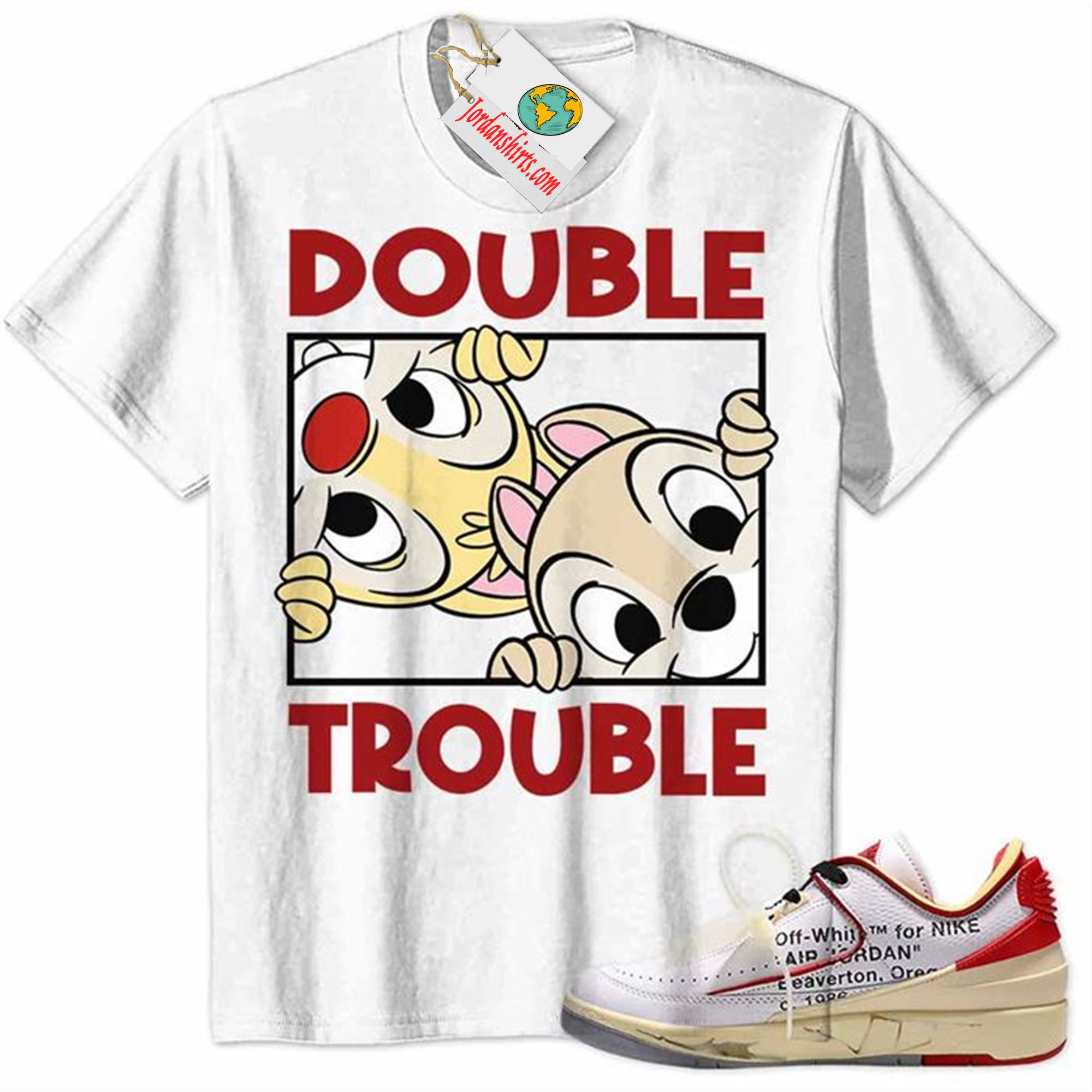 Jordan 2 Shirt, Double Trouble White Air Jordan 2 Low White Red Off-white 2s Size Up To 5xl