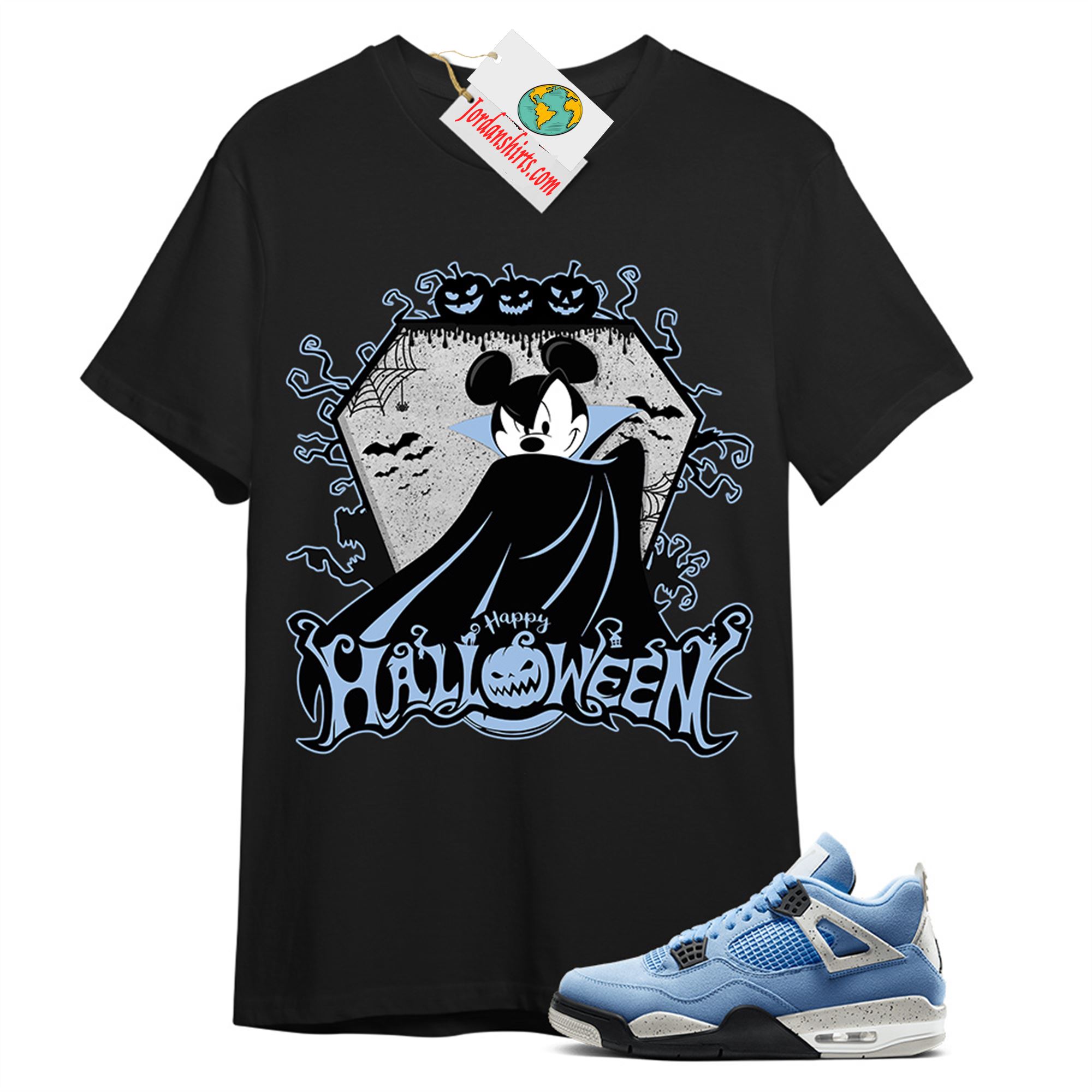 Jordan 4 Shirt, Dracula Mickey Black T-shirt Air Jordan 4 University Blue 4s Size Up To 5xl