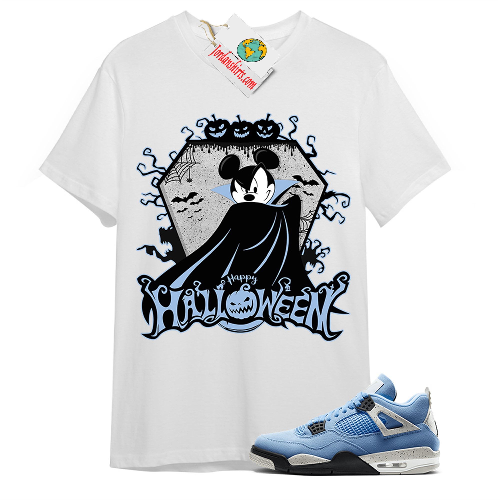 Jordan 4 Shirt, Dracula Mickey White T-shirt Air Jordan 4 University Blue 4s Size Up To 5xl