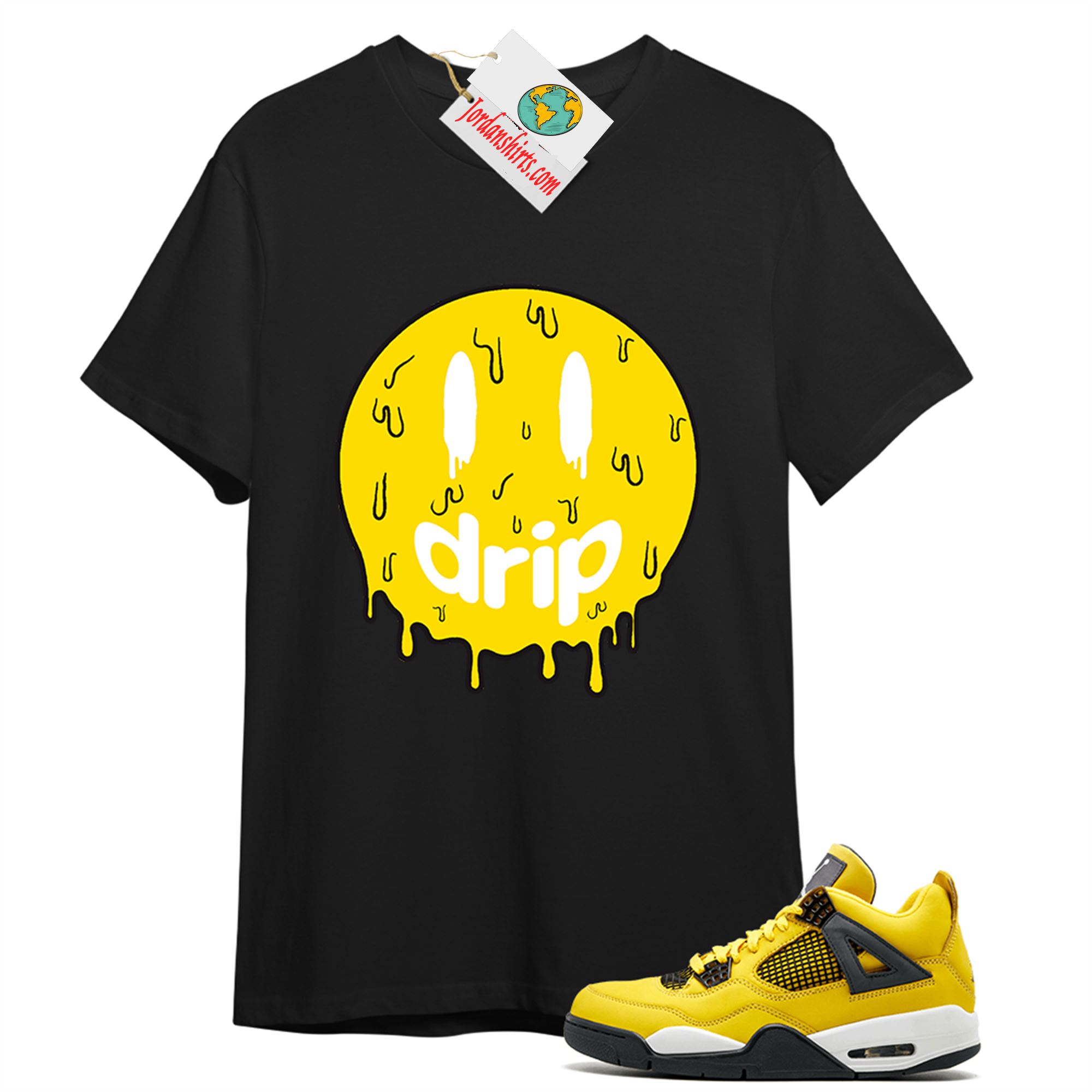 Jordan 4 Shirt, Drip Black T-shirt Air Jordan 4 Tour Yellow Lightning 4s Plus Size Up To 5xl
