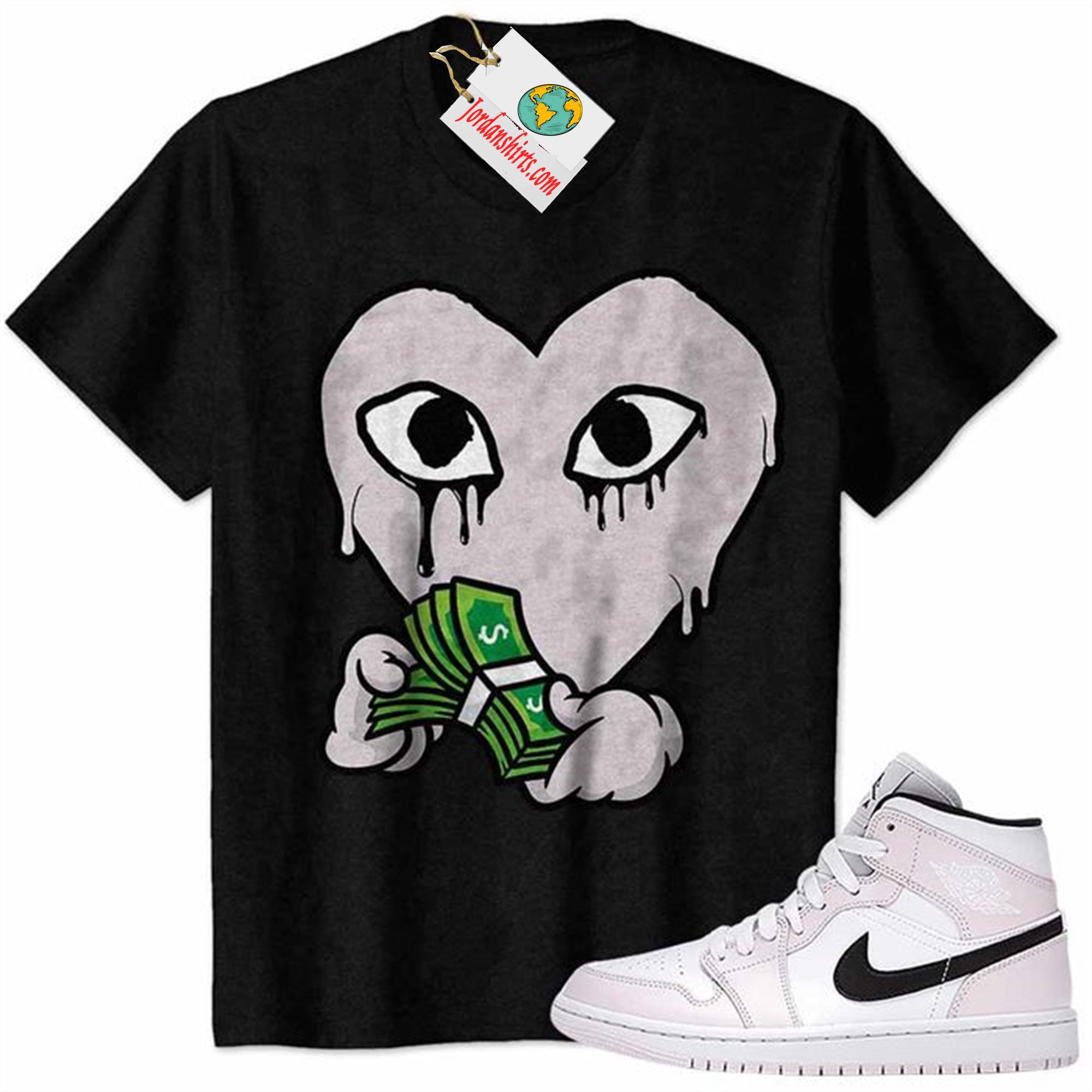 Jordan 1 Shirt, Drip Heart Counting Money Black Air Jordan 1 Barely Rose 1s Size Up To 5xl