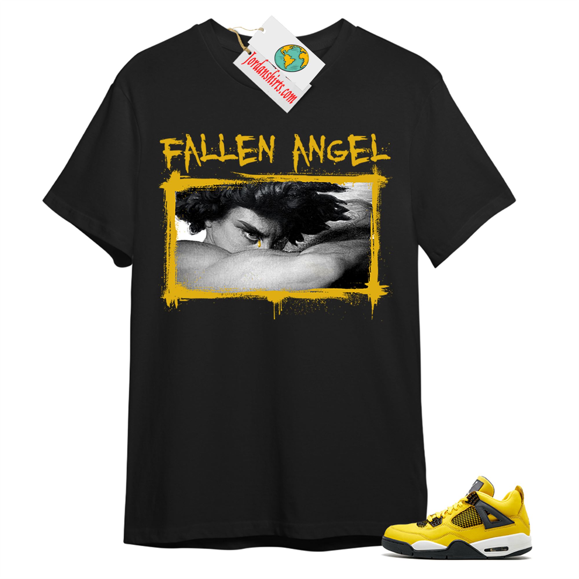 Jordan 4 Shirt, Fallen Angel Black T-shirt Air Jordan 4 Tour Yellow Lightning 4s Plus Size Up To 5xl