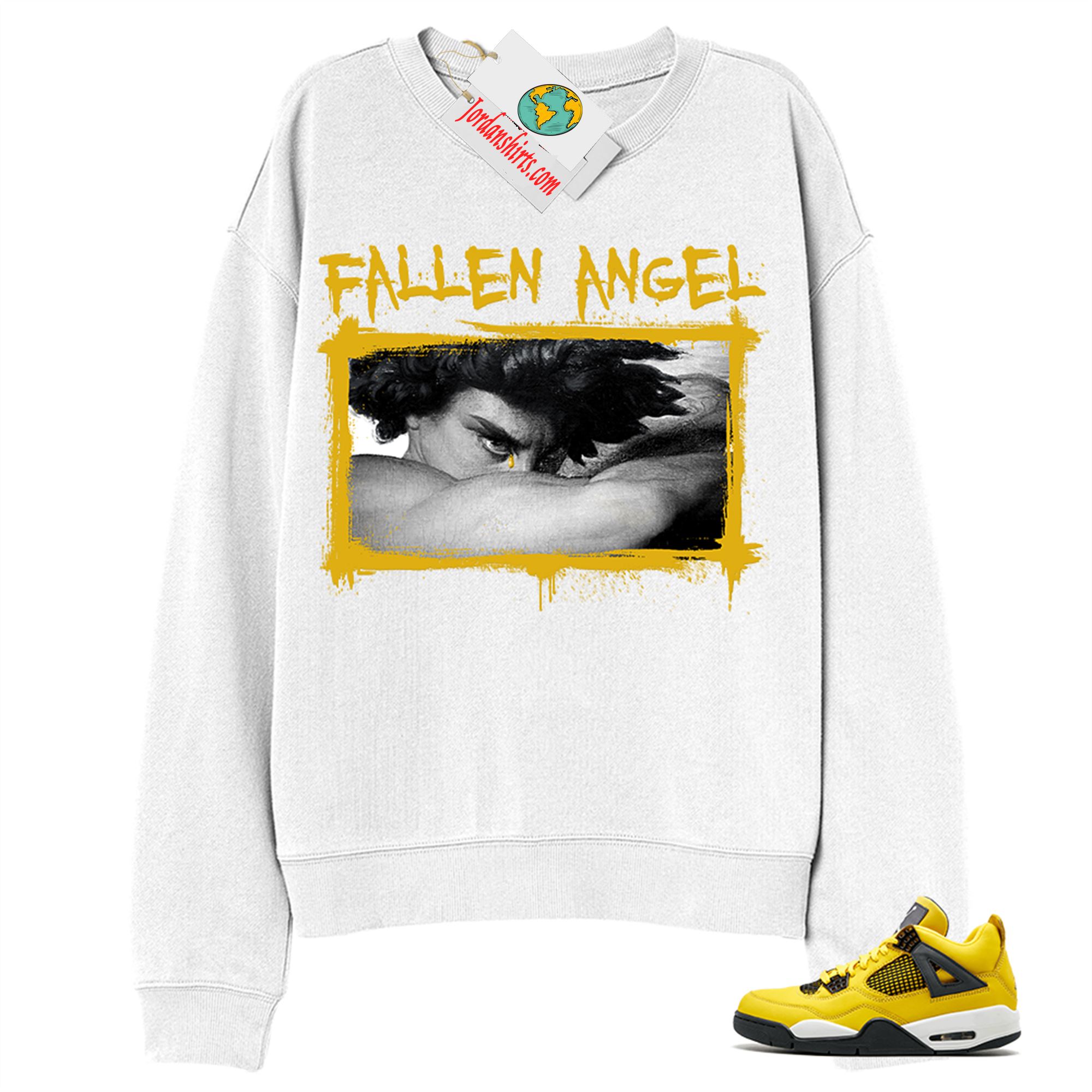 Jordan 4 Sweatshirt, Fallen Angel White Sweatshirt Air Jordan 4 Tour Yellow Lightning 4s Size Up To 5xl