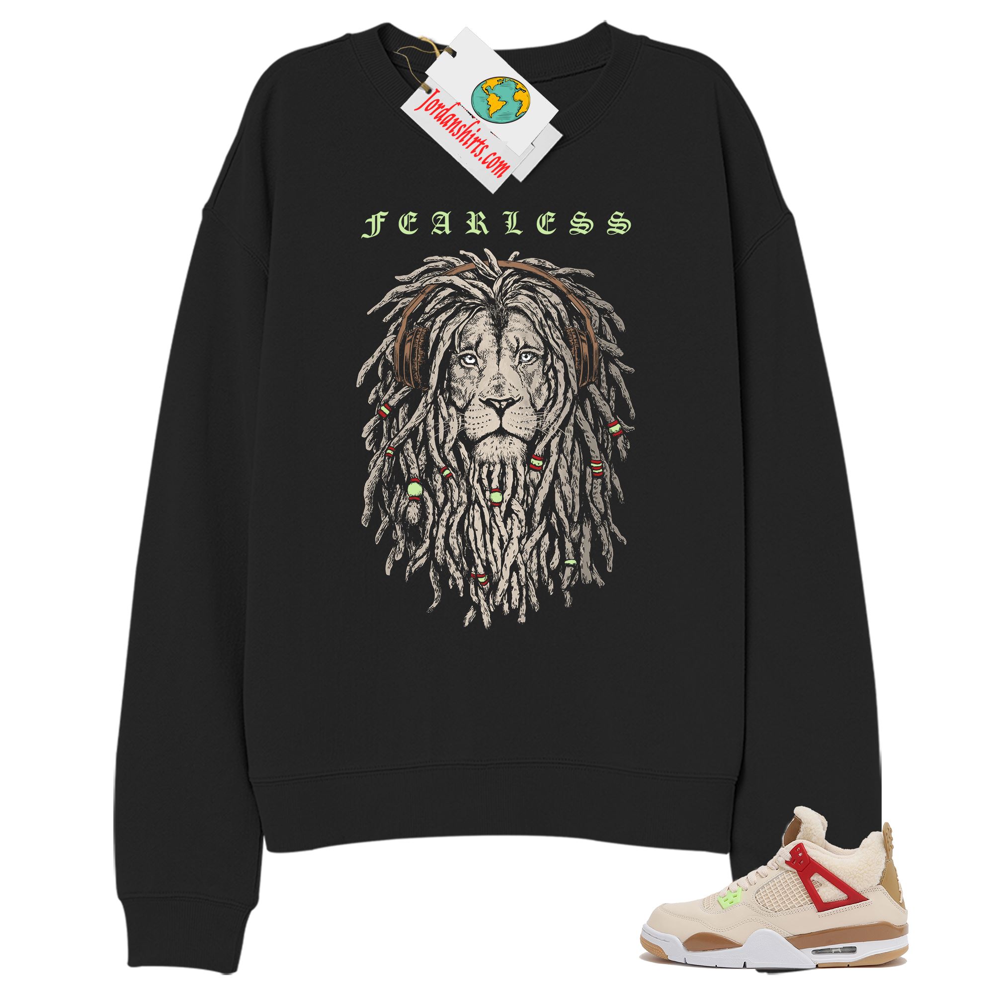 Jordan 4 Sweatshirt, Fearless Lion Black Sweatshirt Air Jordan 4 Wild Things 4s Full Size Up To 5xl