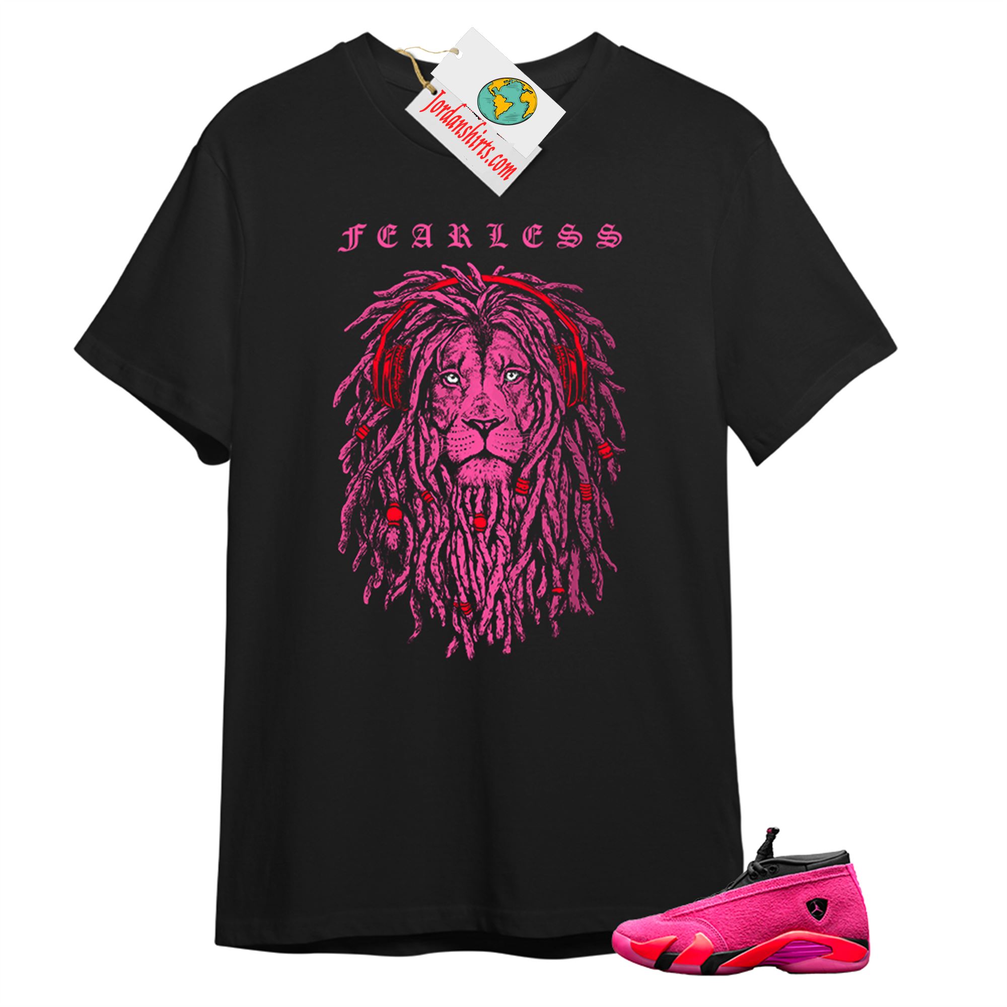 Jordan 14 Shirt, Fearless Lion Black T-shirt Air Jordan 14 Wmns Shocking Pink 14s Plus Size Up To 5xl