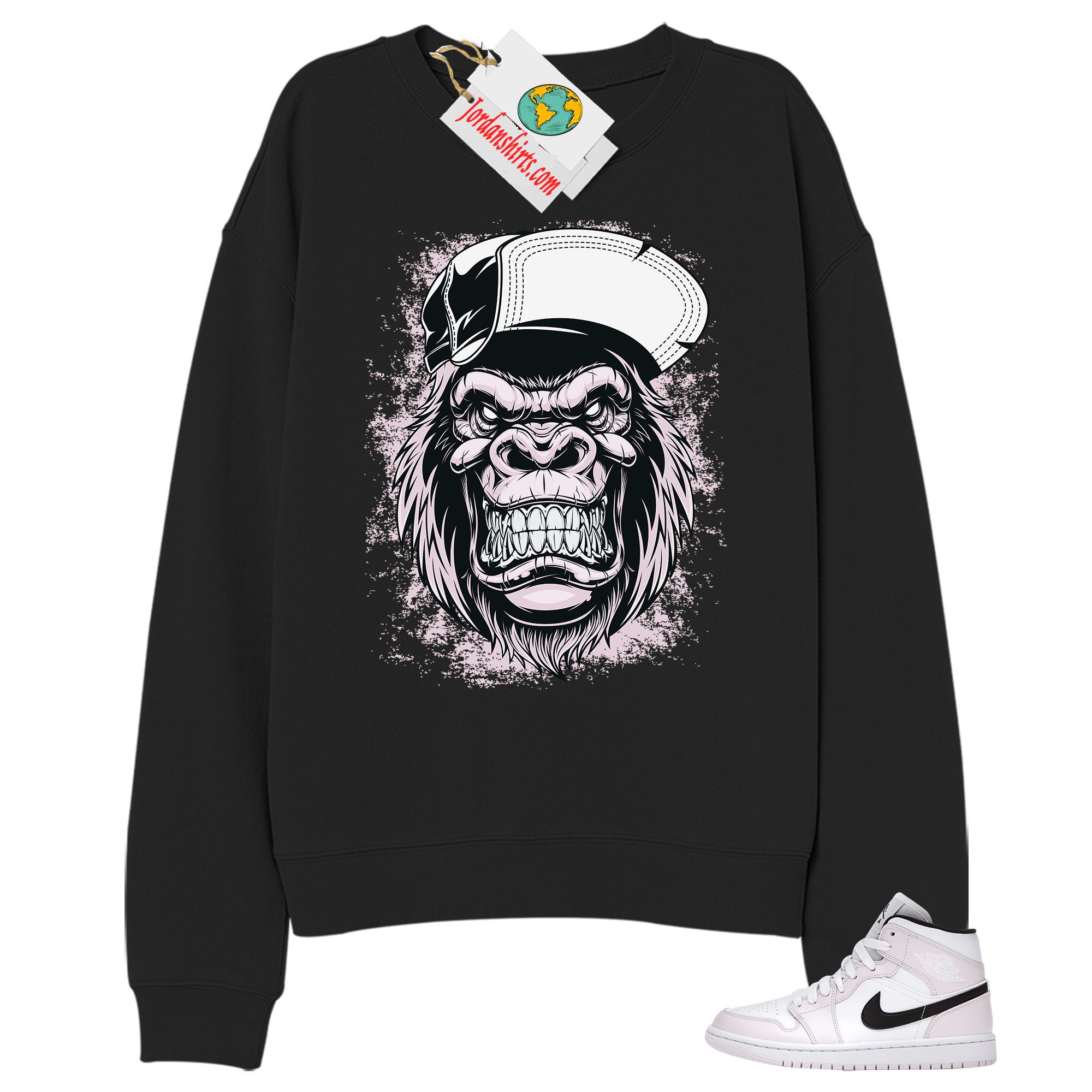 Jordan 1 Sweatshirt, Ferocious Gorilla Black Sweatshirt Air Jordan 1 Barely Rose 1s Full Size Up To 5xl