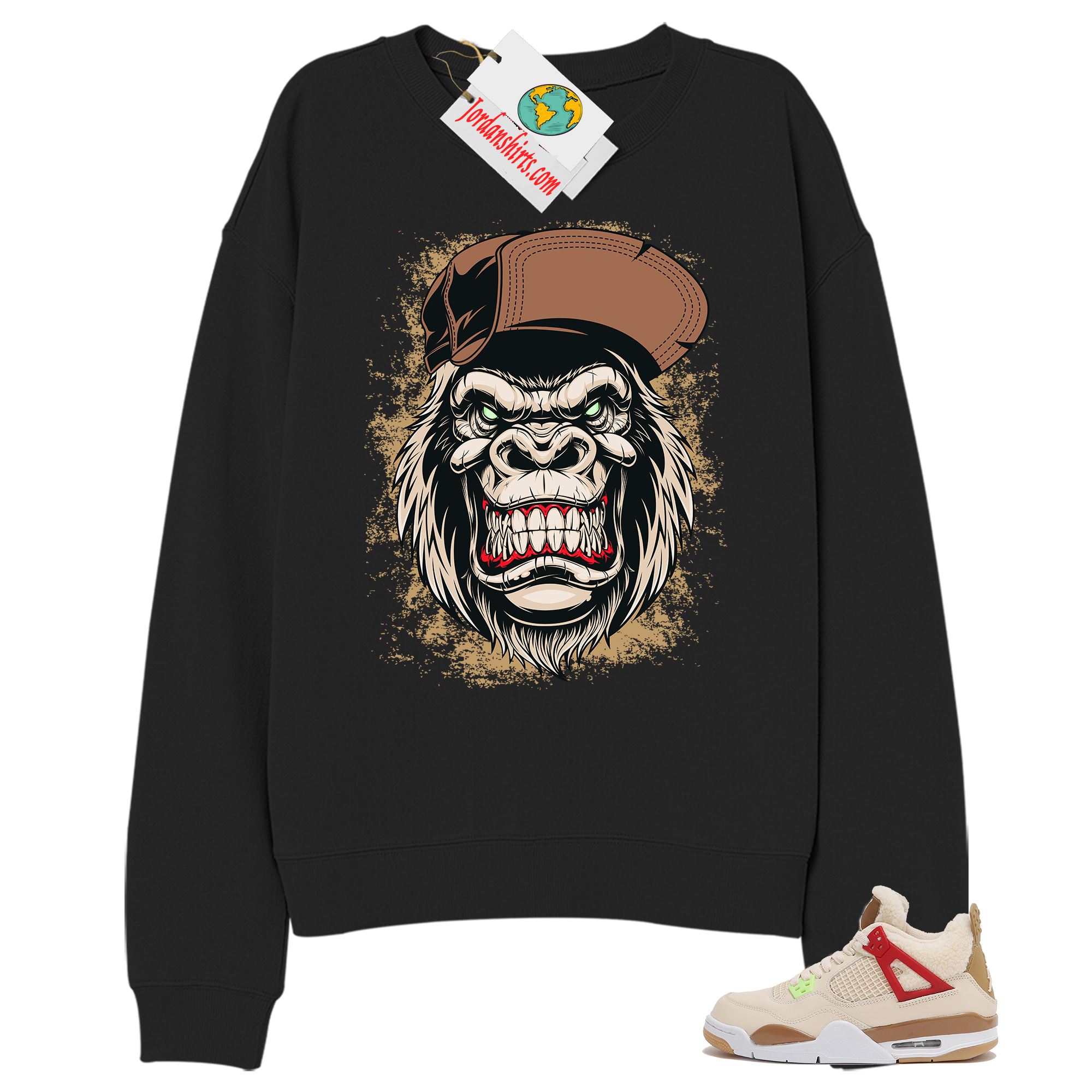 Jordan 4 Sweatshirt, Ferocious Gorilla Black Sweatshirt Air Jordan 4 Wild Things 4s Size Up To 5xl