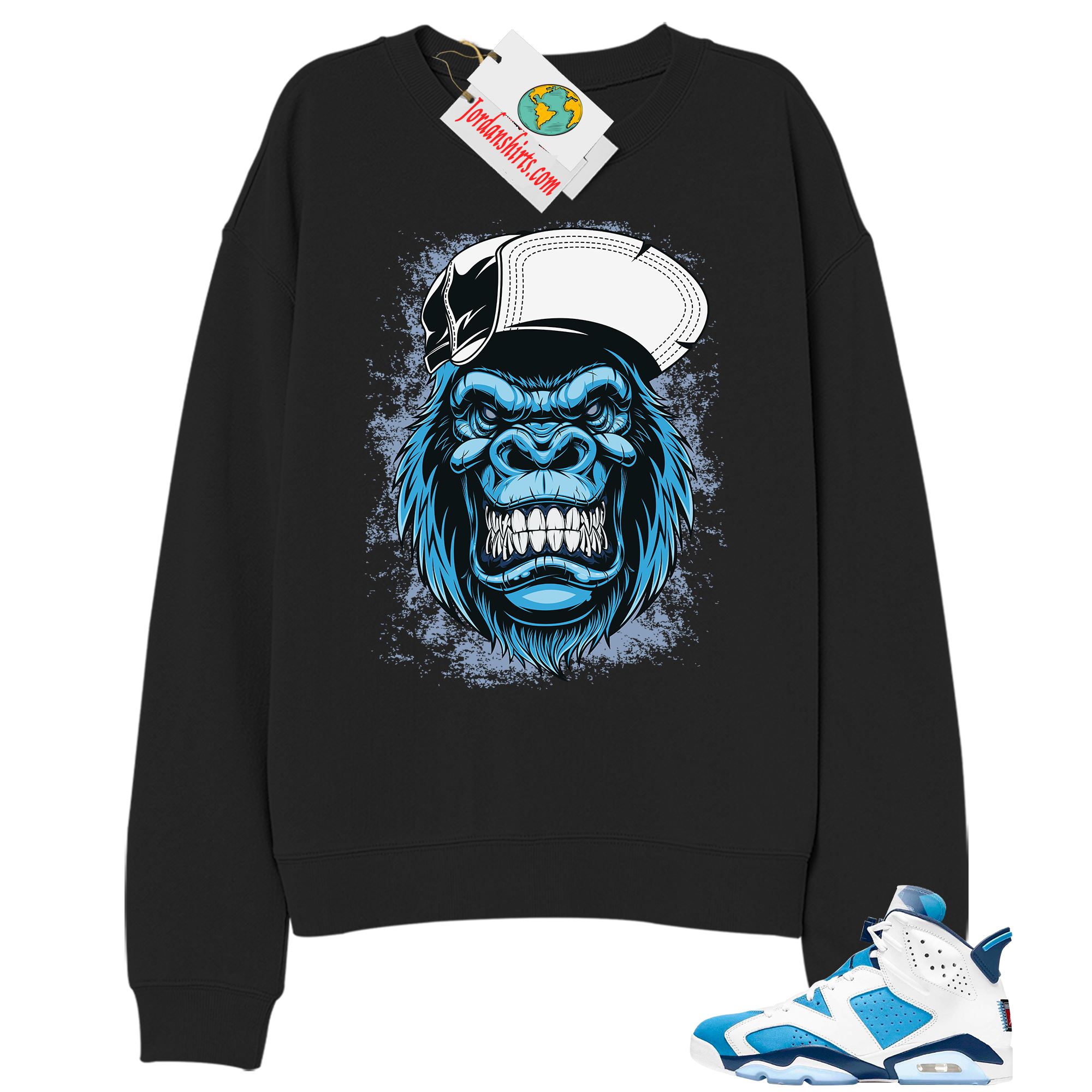 Jordan 6 Sweatshirt, Ferocious Gorilla Black Sweatshirt Air Jordan 6 Unc 6s Full Size Up To 5xl