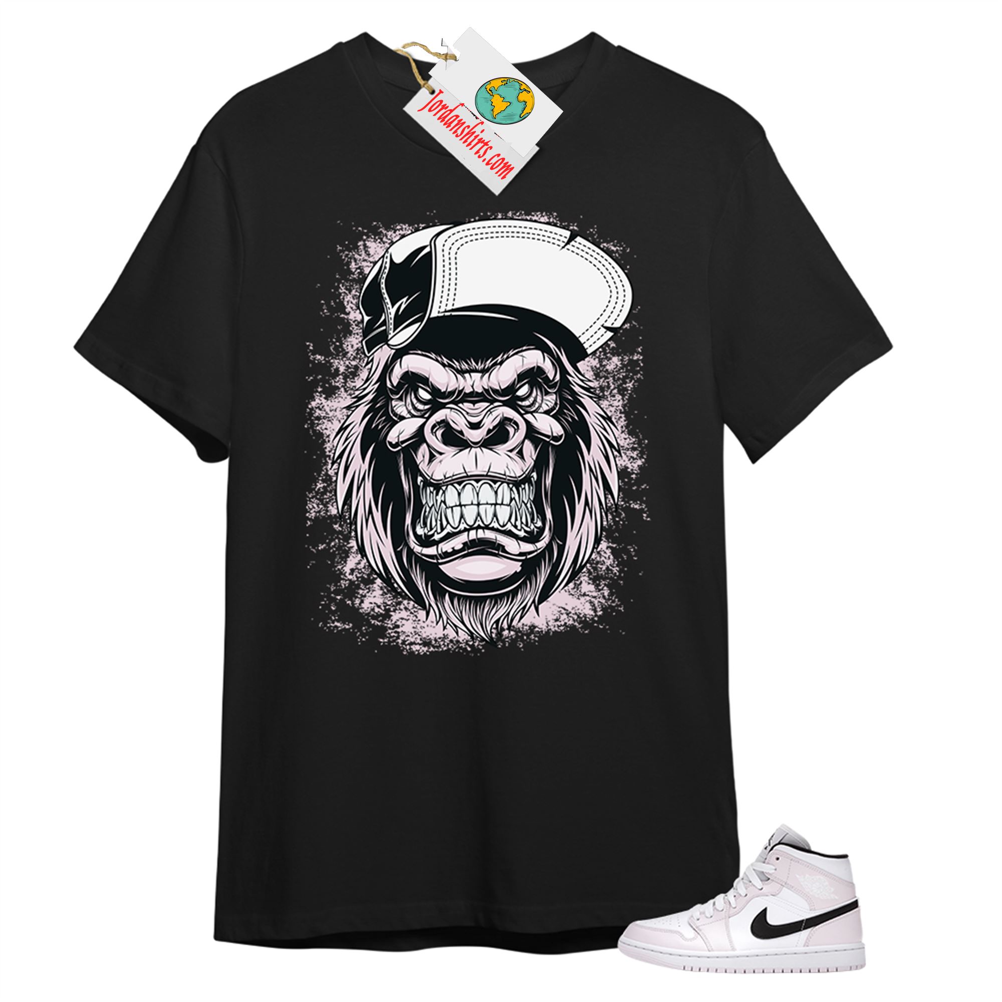 Jordan 1 Shirt, Ferocious Gorilla Black T-shirt Air Jordan 1 Barely Rose 1s Plus Size Up To 5xl