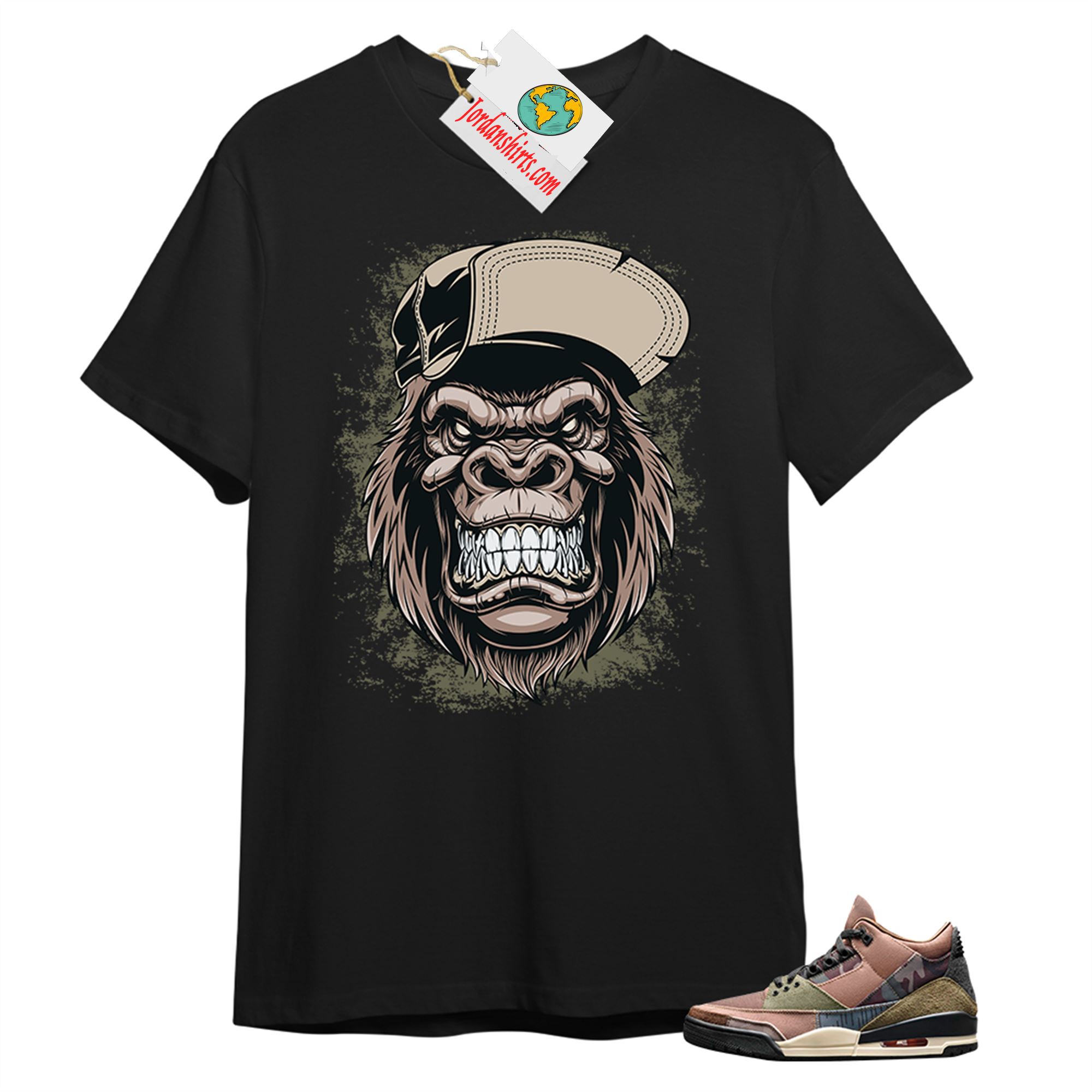 Jordan 3 Shirt, Ferocious Gorilla Black T-shirt Air Jordan 3 Camo 3s Plus Size Up To 5xl