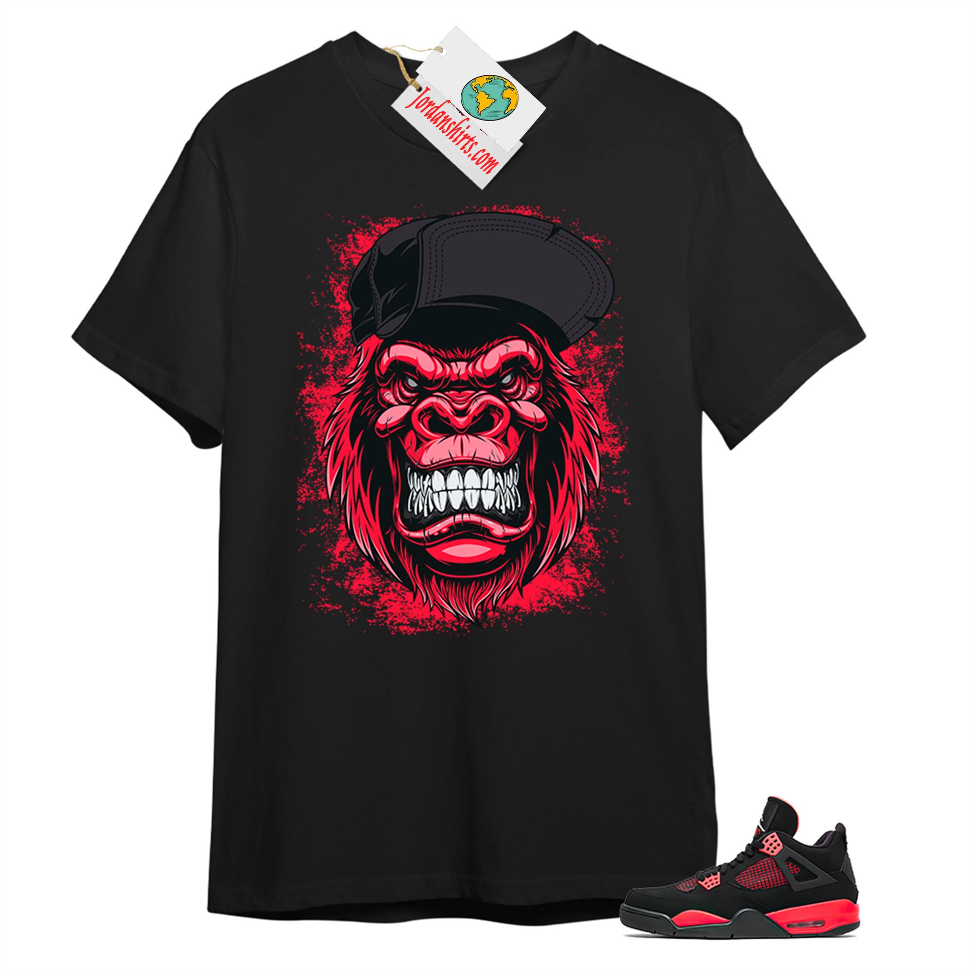 Jordan 4 Shirt, Ferocious Gorilla Black T-shirt Air Jordan 4 Red Thunder 4s Full Size Up To 5xl