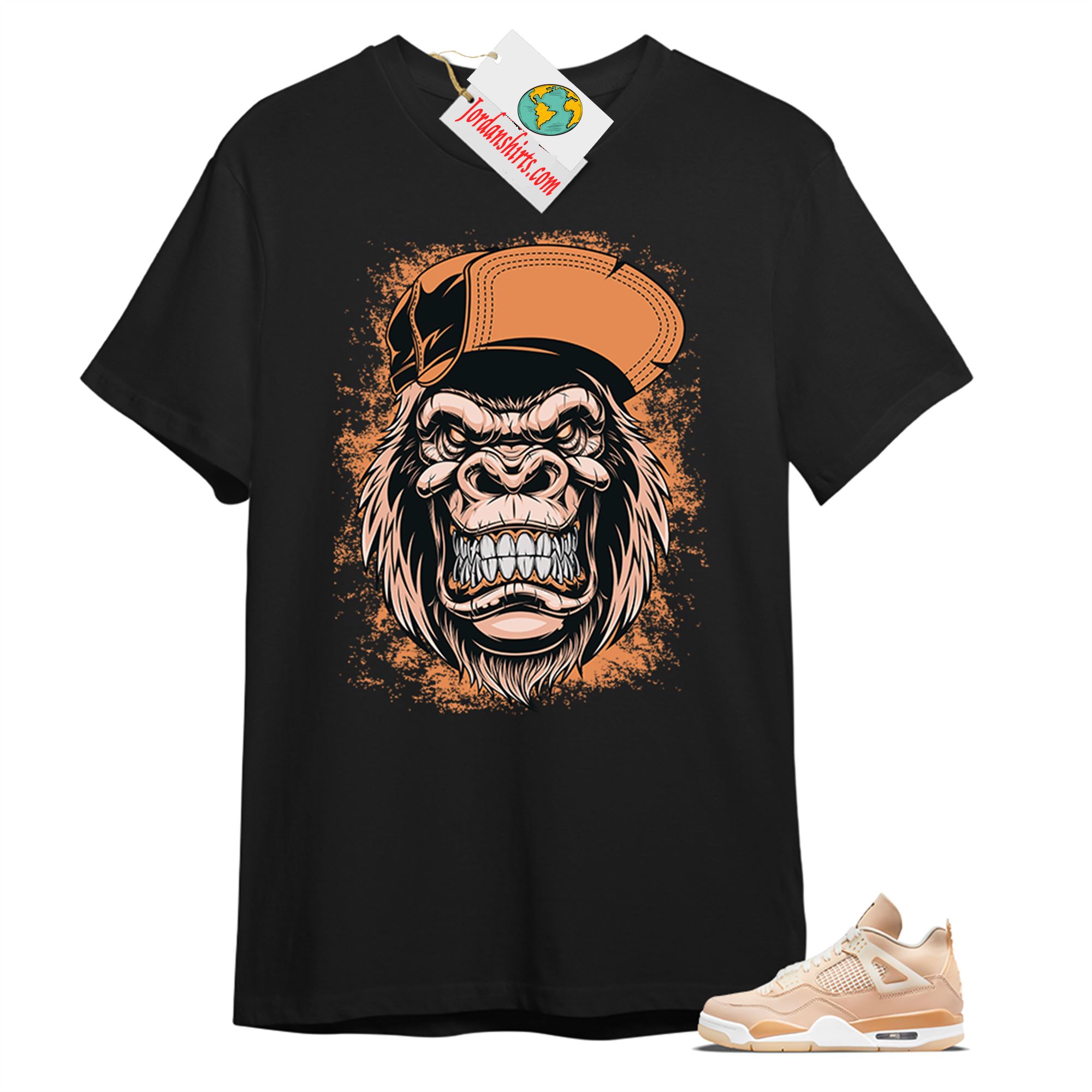 Jordan 4 Shirt, Ferocious Gorilla Black T-shirt Air Jordan 4 Shimmer 4s Plus Size Up To 5xl