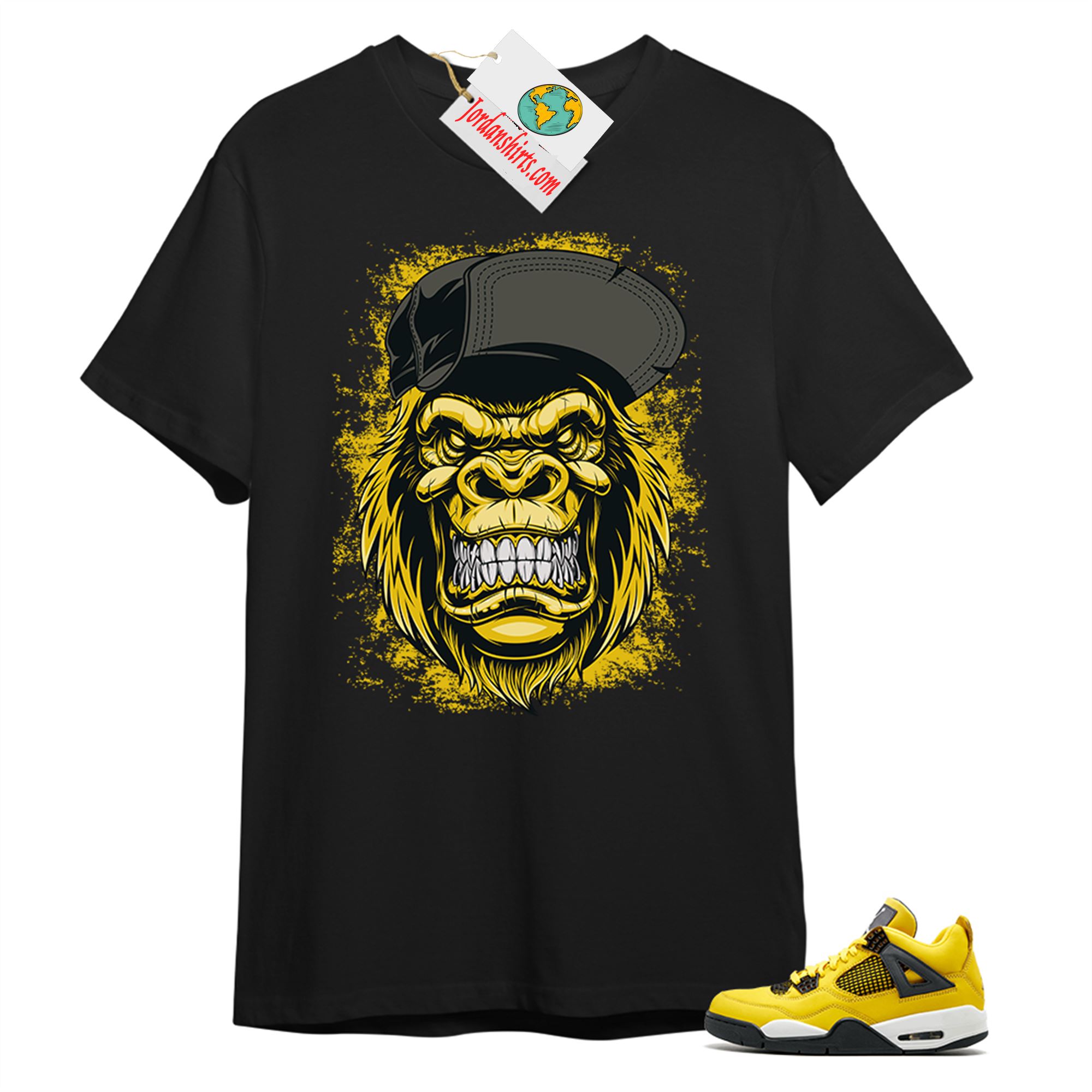 Jordan 4 Shirt, Ferocious Gorilla Black T-shirt Air Jordan 4 Tour Yellow Lightning 4s Full Size Up To 5xl