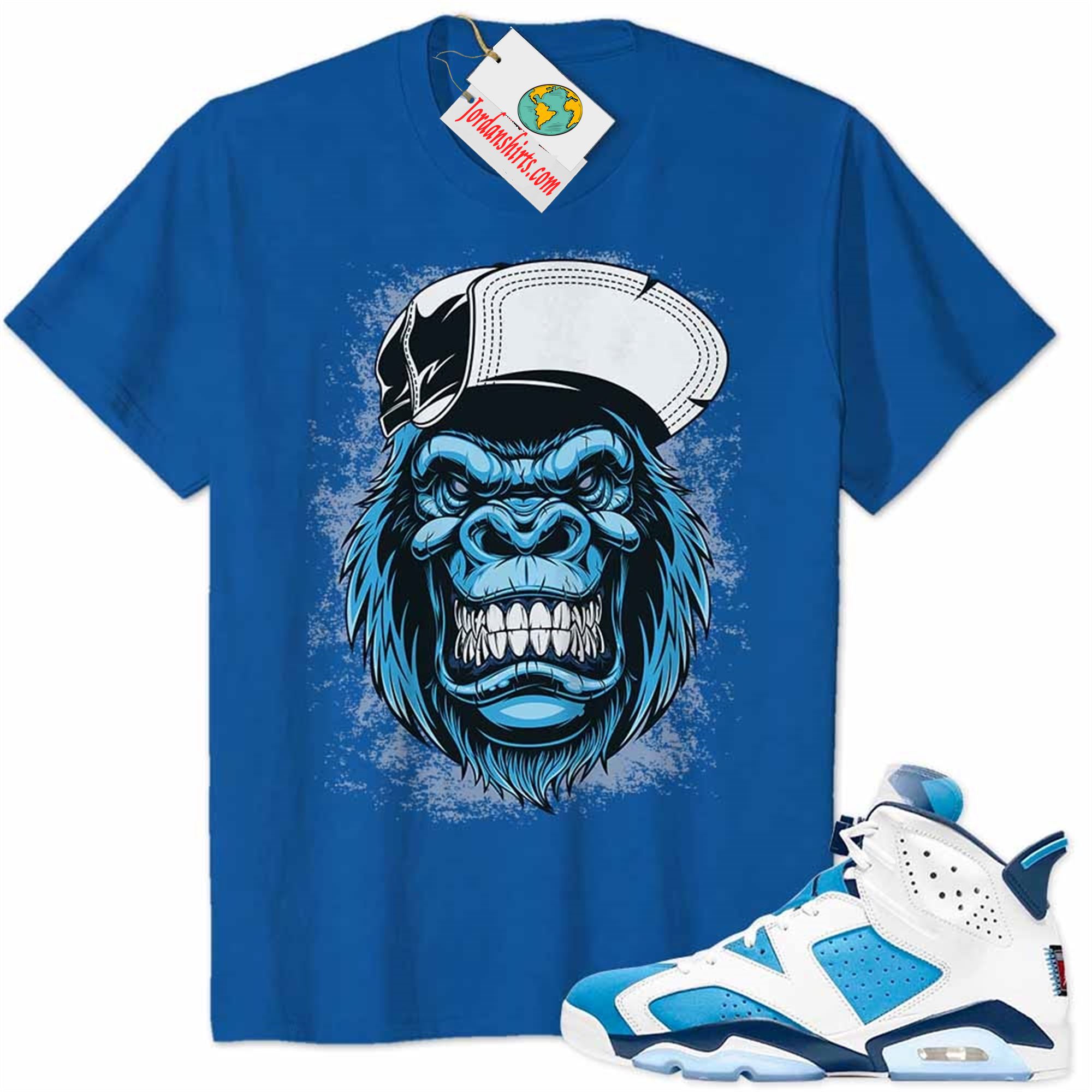 Jordan 6 Shirt, Ferocious Gorilla Blue Air Jordan 6 Unc 6s Plus Size Up To 5xl