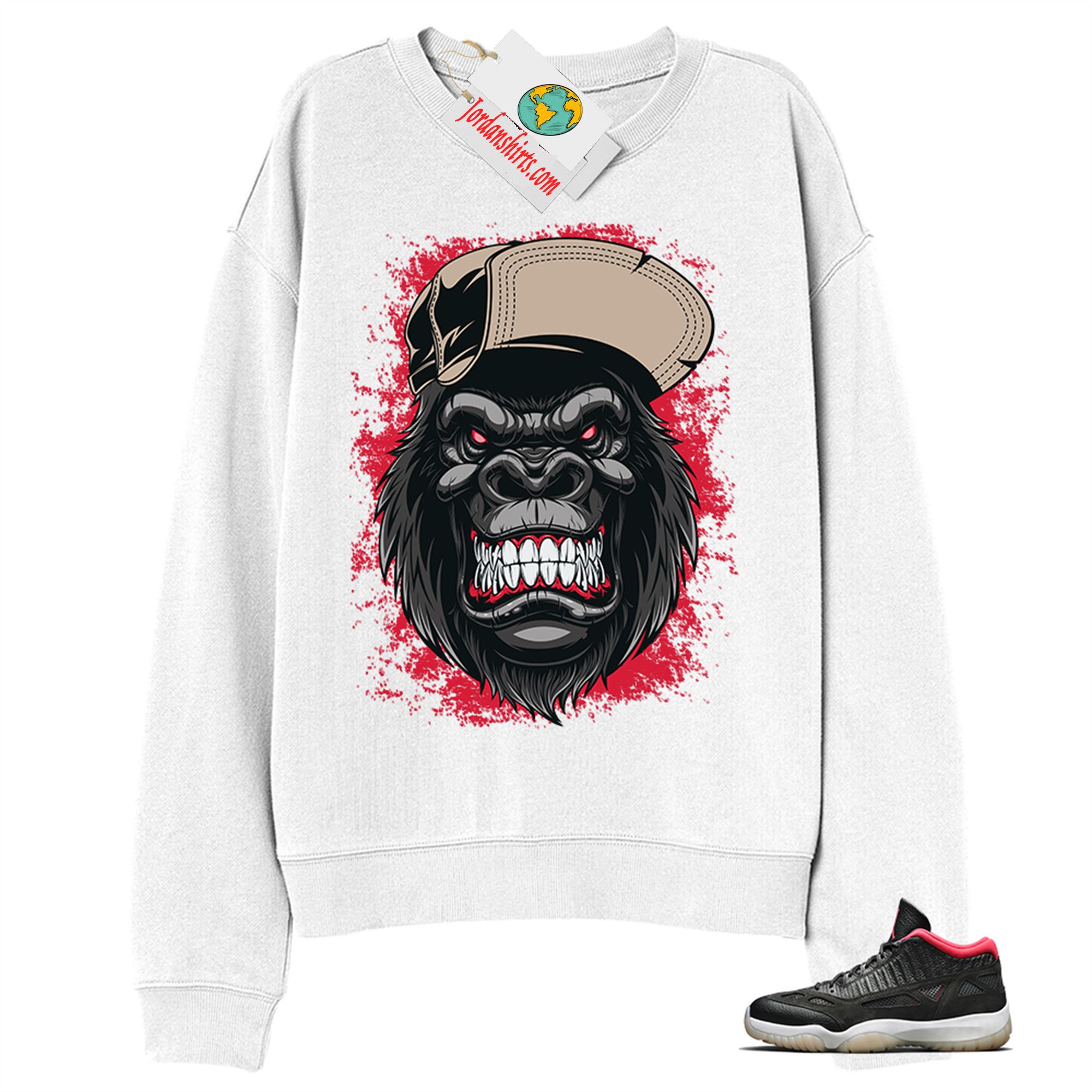 Jordan 11 Sweatshirt, Ferocious Gorilla White Sweatshirt Air Jordan 11 Bred 11s Size Up To 5xl