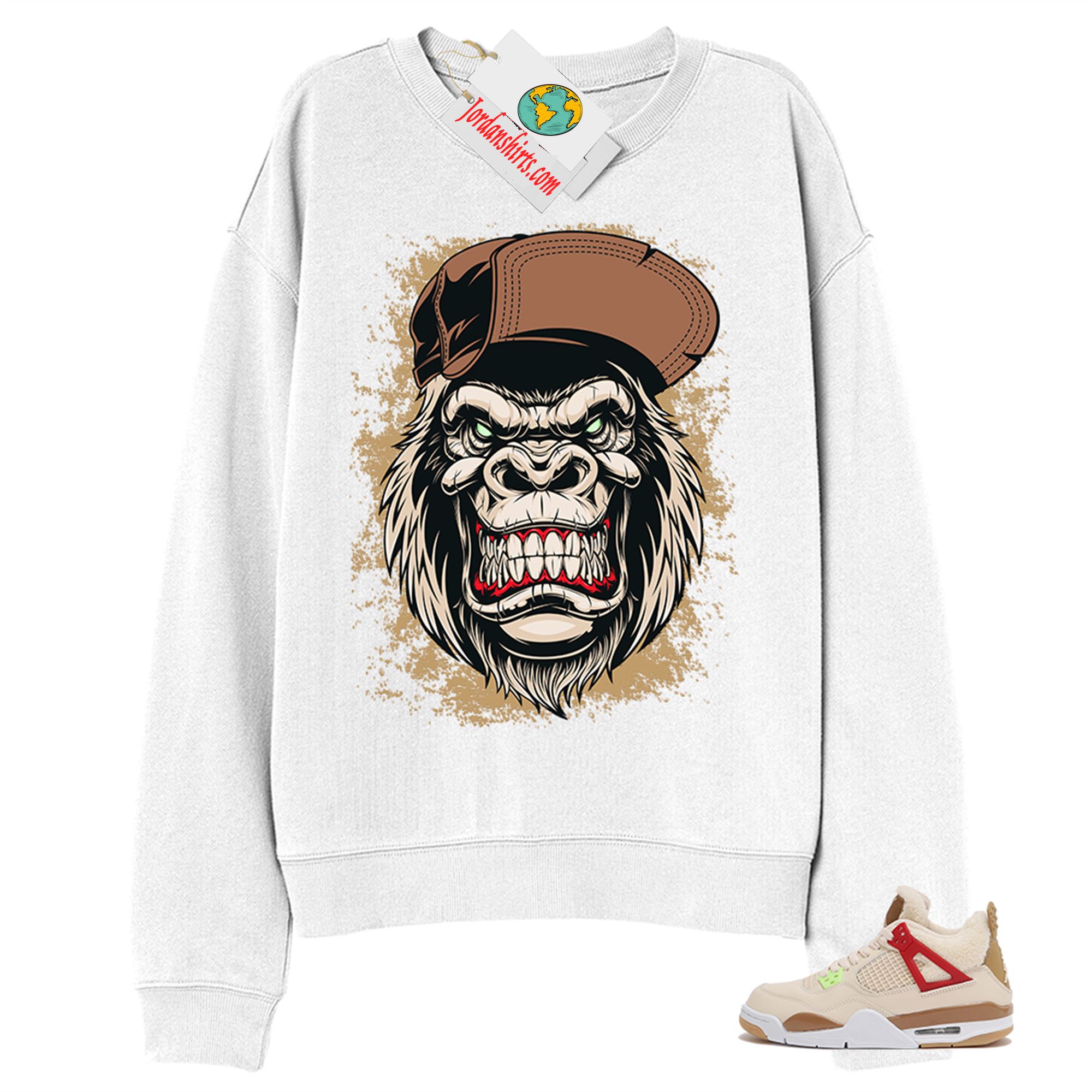 Jordan 4 Sweatshirt, Ferocious Gorilla White Sweatshirt Air Jordan 4 Wild Things 4s Size Up To 5xl