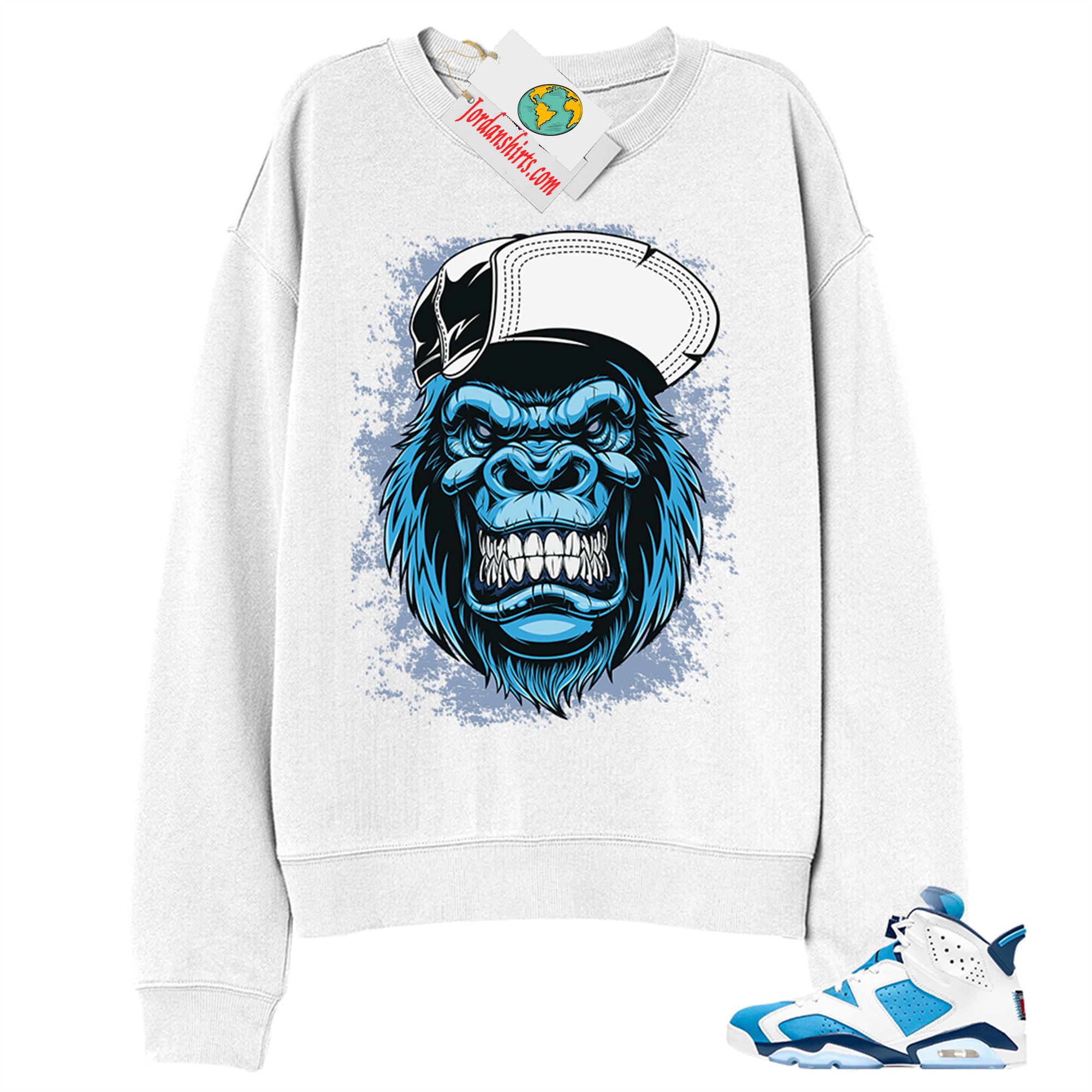 Jordan 6 Sweatshirt, Ferocious Gorilla White Sweatshirt Air Jordan 6 Unc 6s Plus Size Up To 5xl