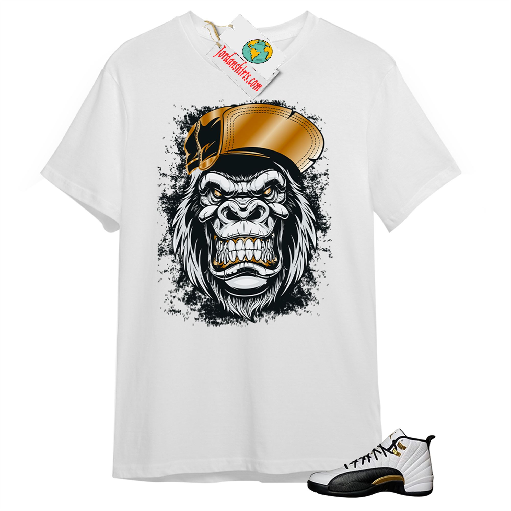 Jordan 12 Shirt, Ferocious Gorilla White T-shirt Air Jordan 12 Royalty 12s Full Size Up To 5xl