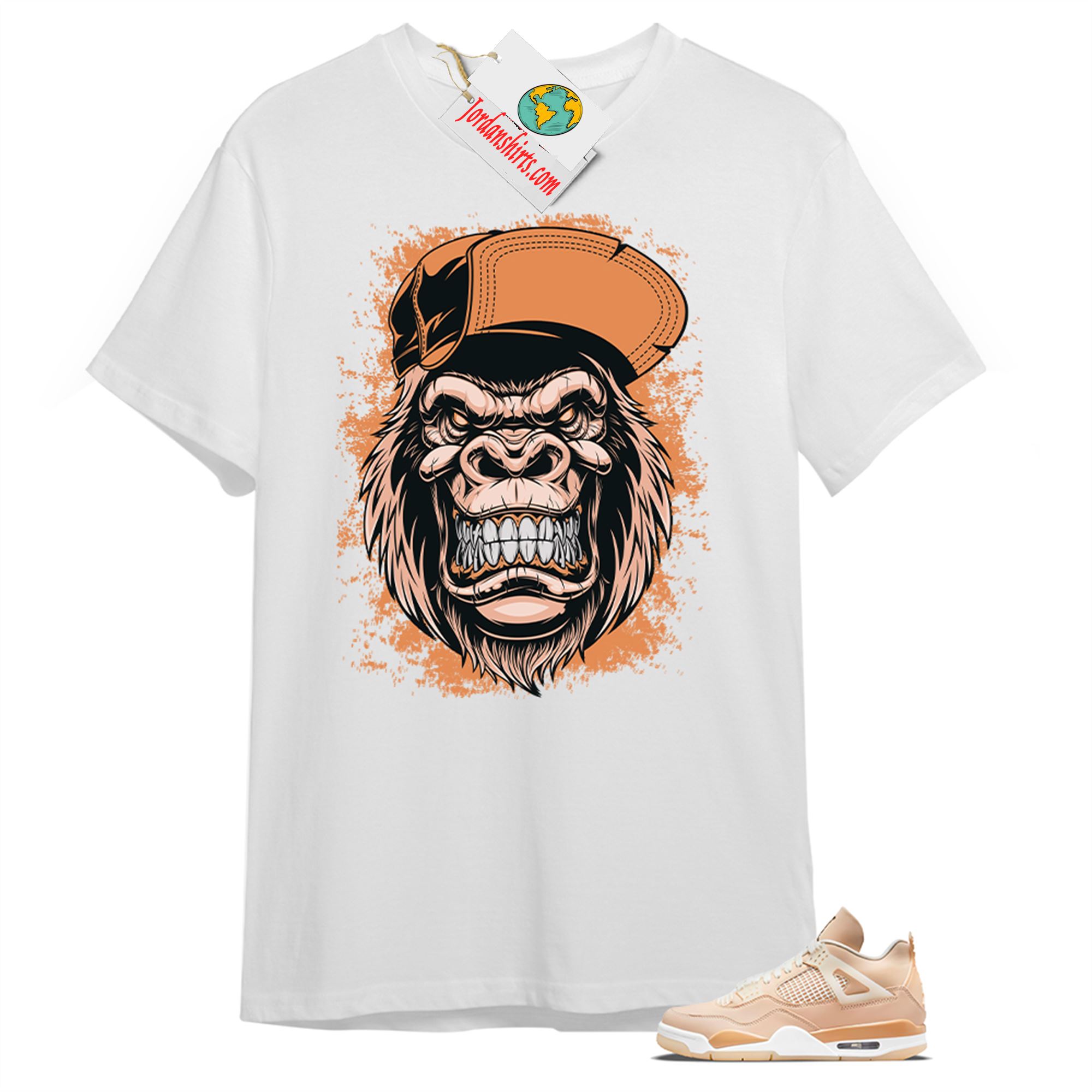 Jordan 4 Shirt, Ferocious Gorilla White T-shirt Air Jordan 4 Shimmer 4s Plus Size Up To 5xl
