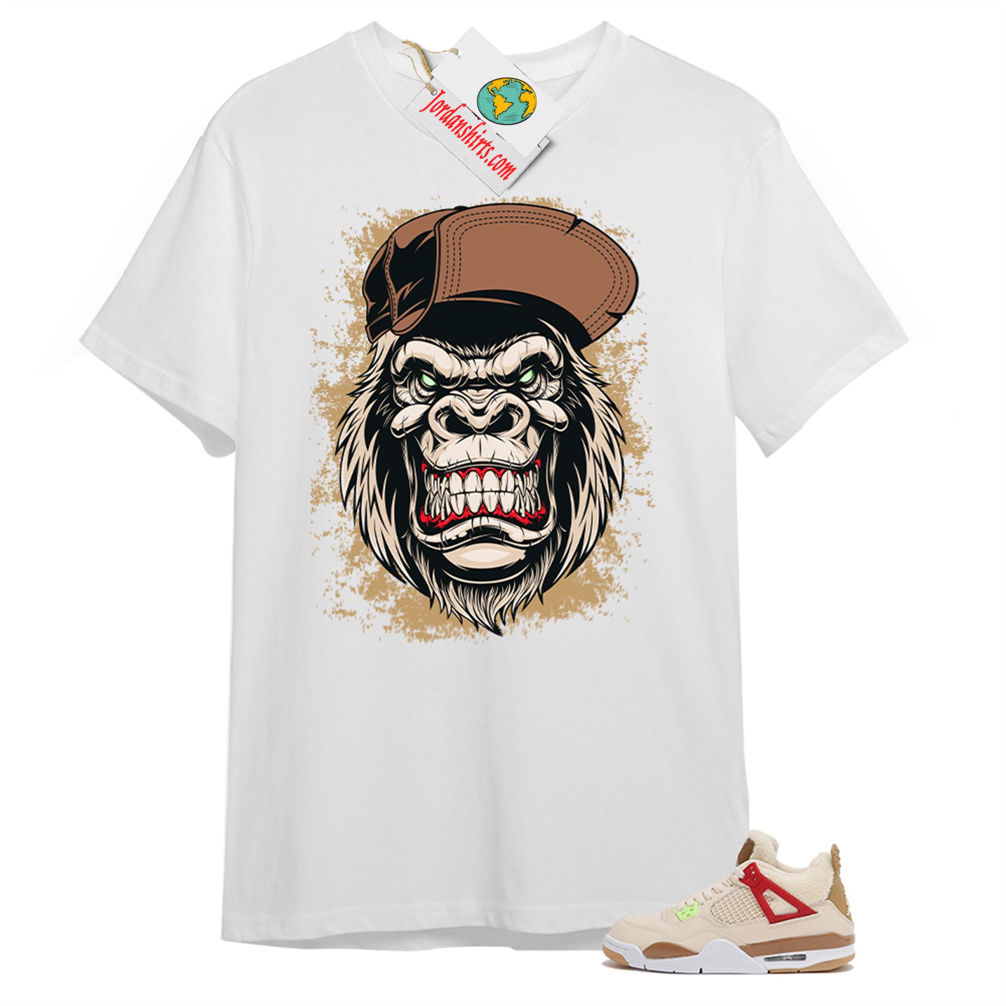 Jordan 4 Shirt, Ferocious Gorilla White T-shirt Air Jordan 4 Wild Things 4s Size Up To 5xl