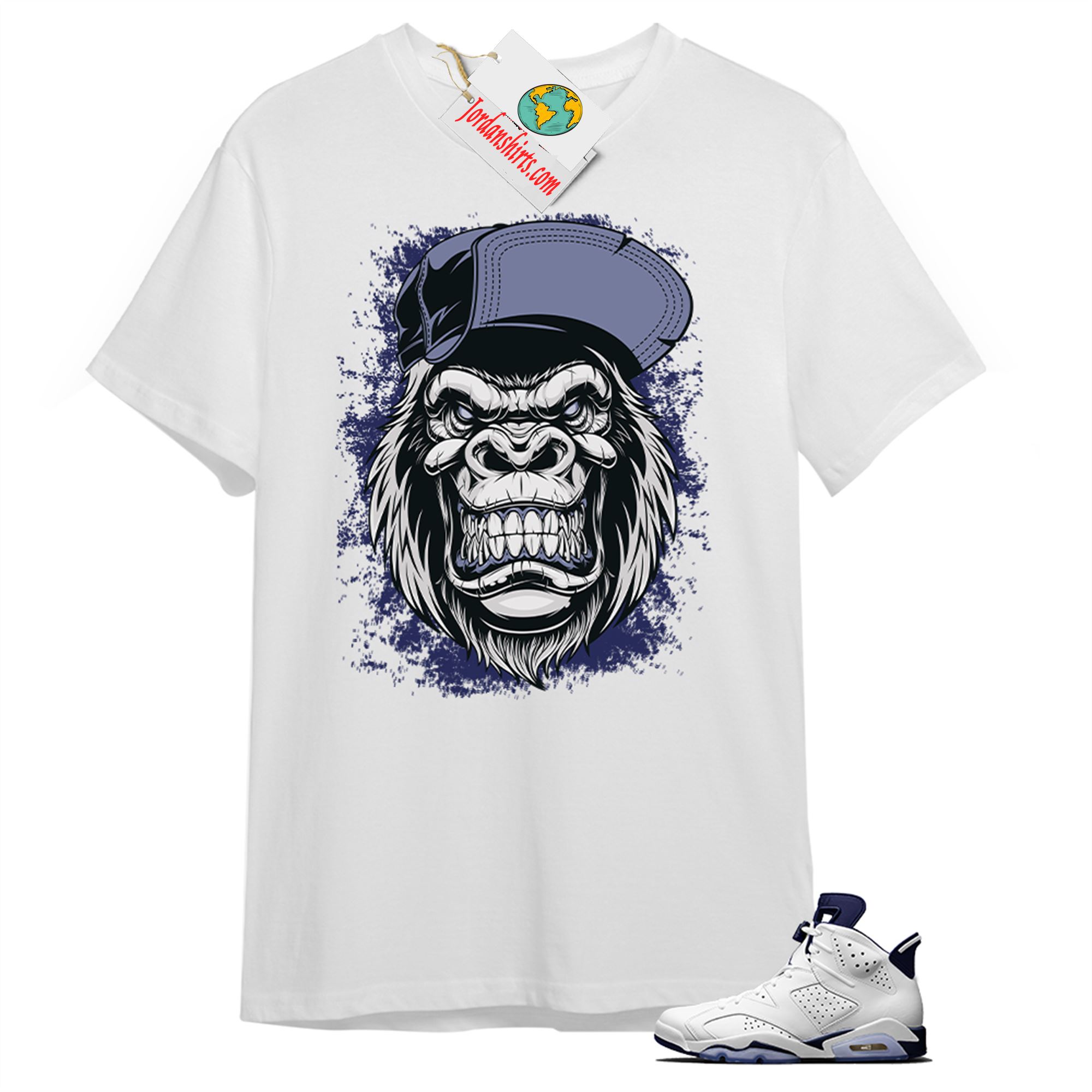 Jordan 6 Shirt, Ferocious Gorilla White T-shirt Air Jordan 6 Midnight Navy 6s Plus Size Up To 5xl