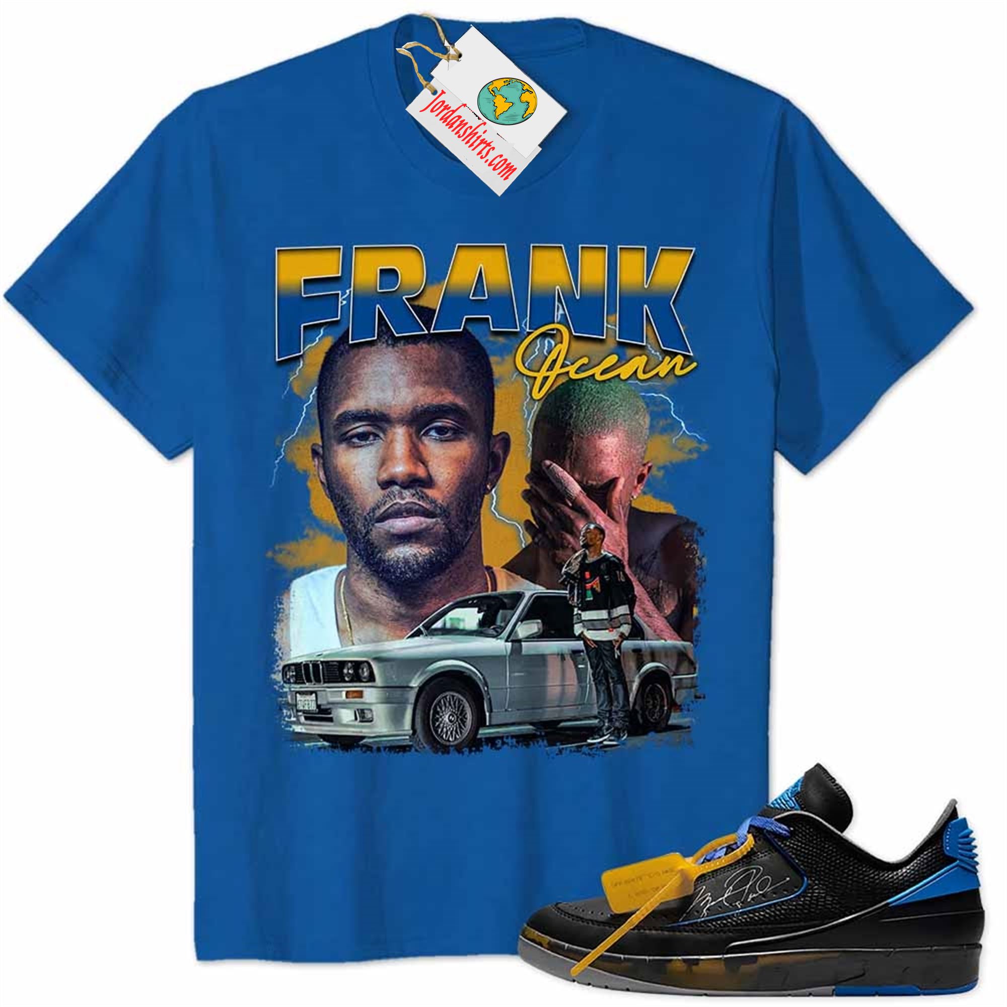 Jordan 2 Shirt, Frank Ocean Vintage Hip Hop 90s Blue Air Jordan 2 Low X Off-white Black And Varsity Royal 2s Plus Size Up To 5xl