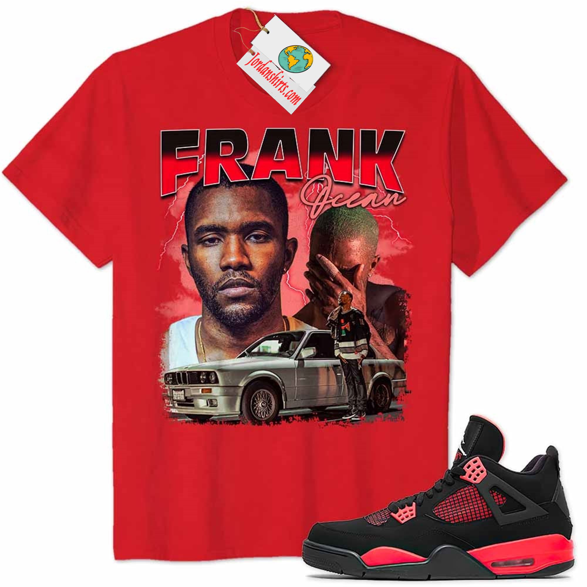 Jordan 4 Shirt, Frank Ocean Vintage Hip Hop 90s Red Air Jordan 4 Red Thunder 4s Plus Size Up To 5xl