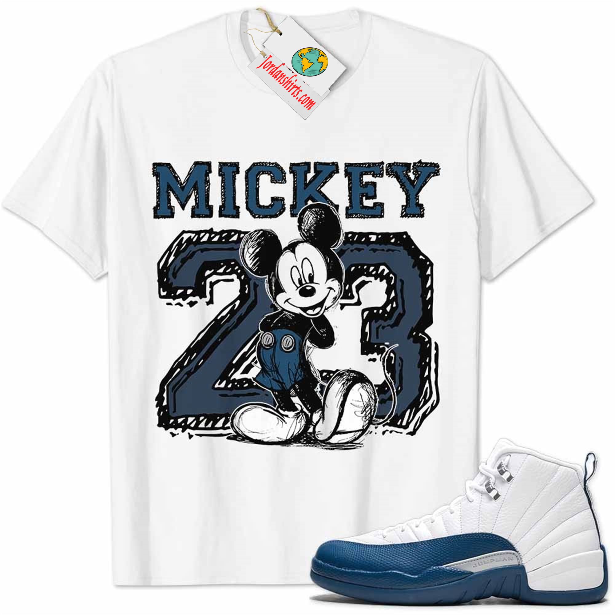 Jordan 12 Shirt, French Blue 12s Shirt Mickey 23 Michael Jordan Number Draw White Full Size Up To 5xl