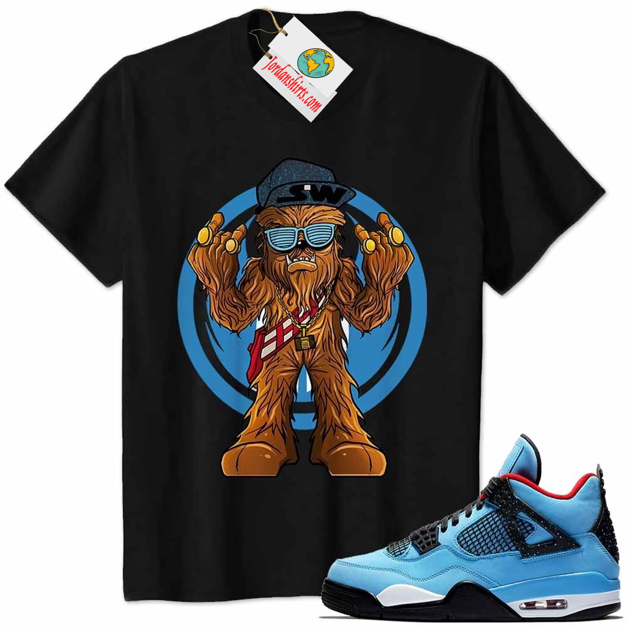 Jordan 4 Shirt, Gangster Chewbacca Stars War Black Air Jordan 4 Cactus Jack Travis Scott 4s Plus Size Up To 5xl