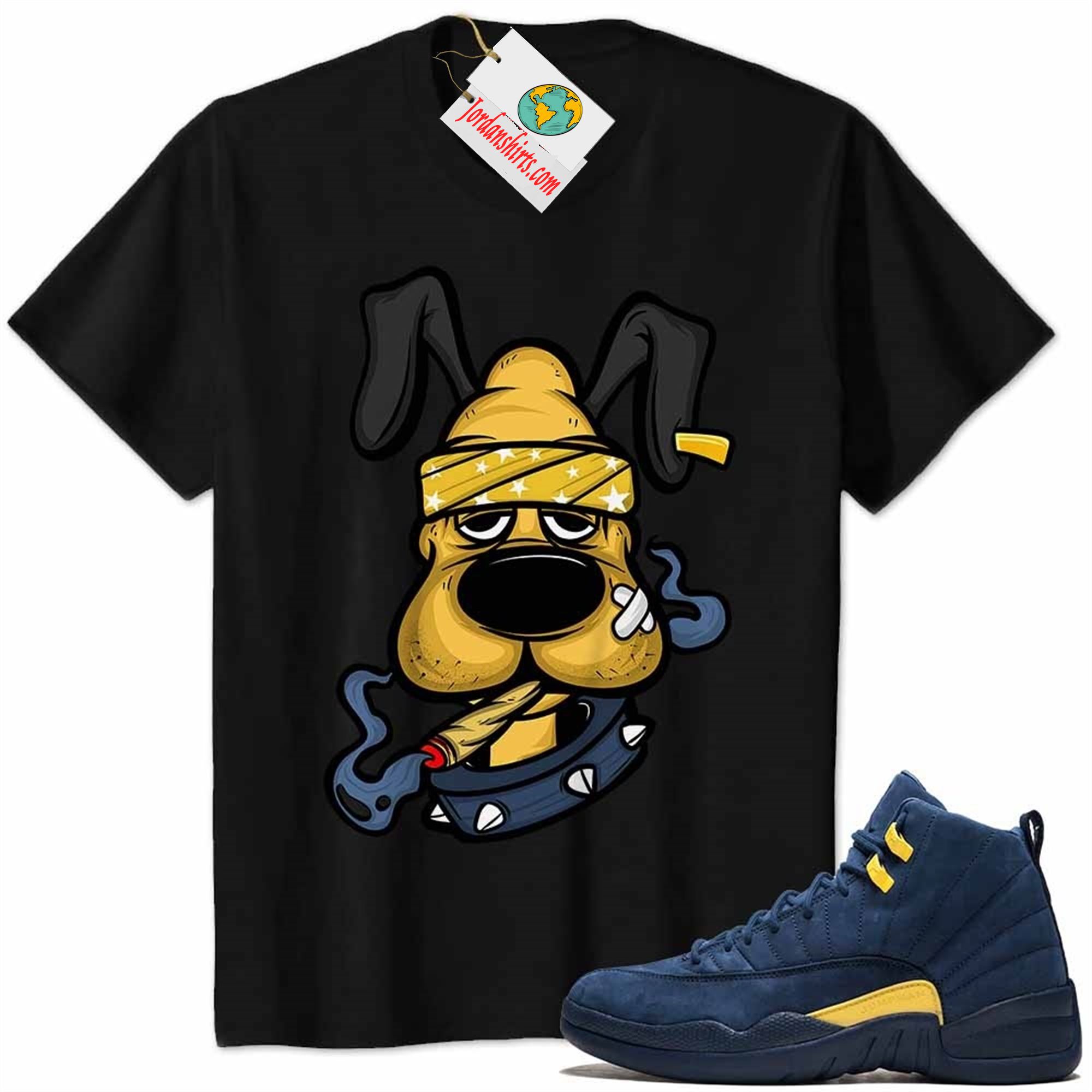Jordan 12 Shirt, Gangster Pluto Smoke Weed Black Air Jordan 12 Michigan 12s Plus Size Up To 5xl