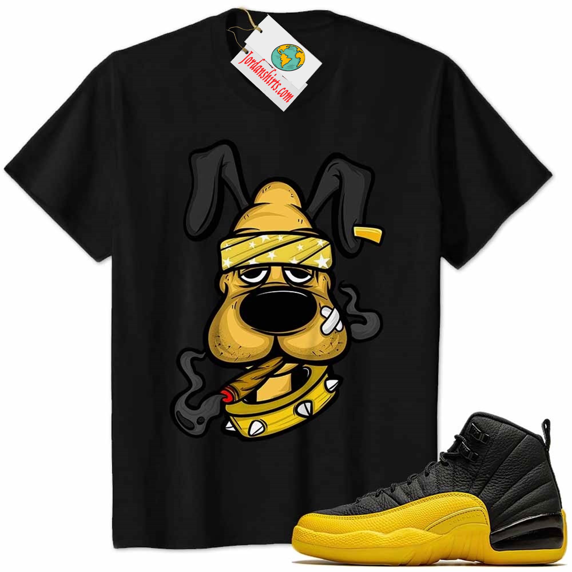 Jordan 12 Shirt, Gangster Pluto Smoke Weed Black Air Jordan 12 University Gold 12s Size Up To 5xl
