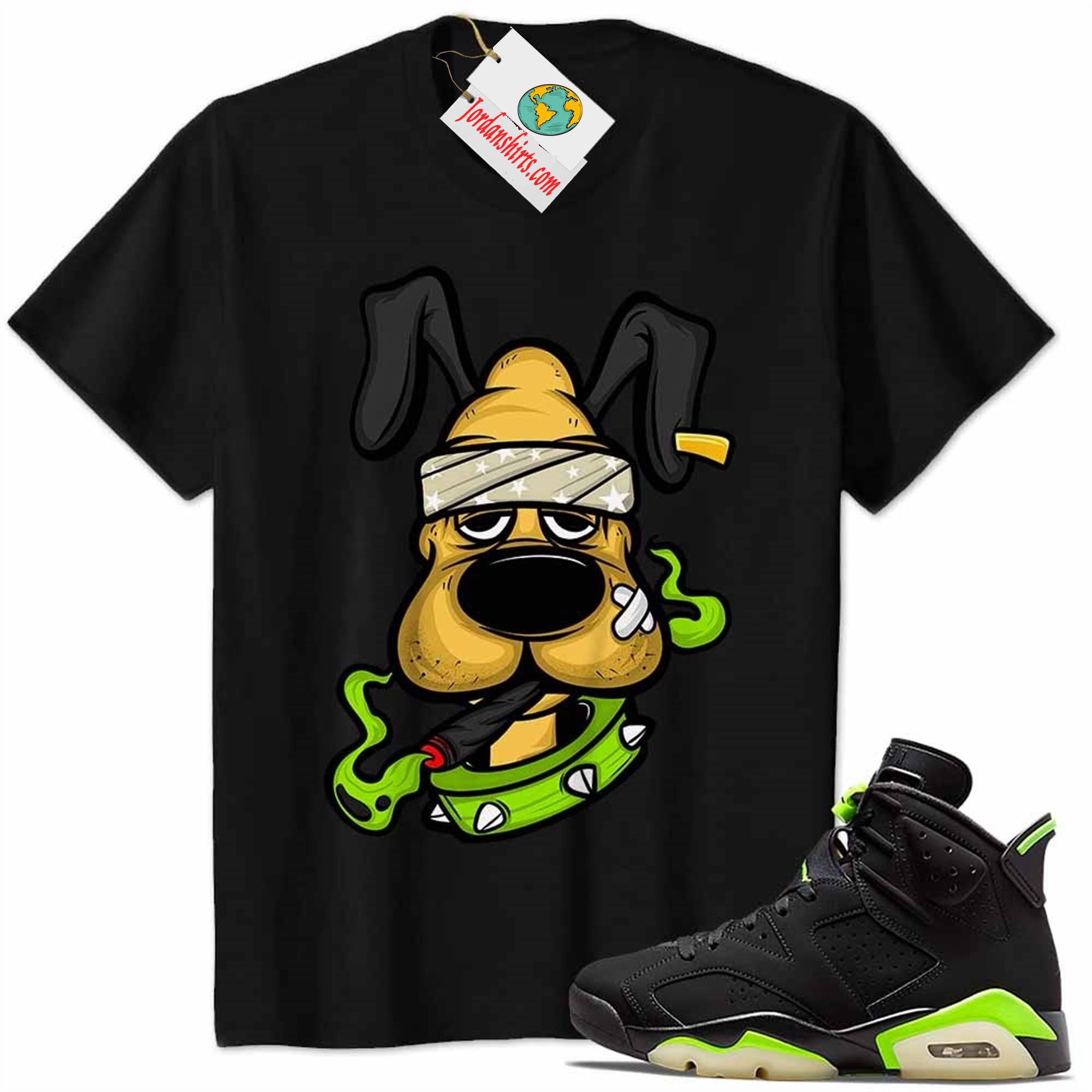 Jordan 6 Shirt, Gangster Pluto Smoke Weed Black Air Jordan 6 Electric Green 6s Full Size Up To 5xl