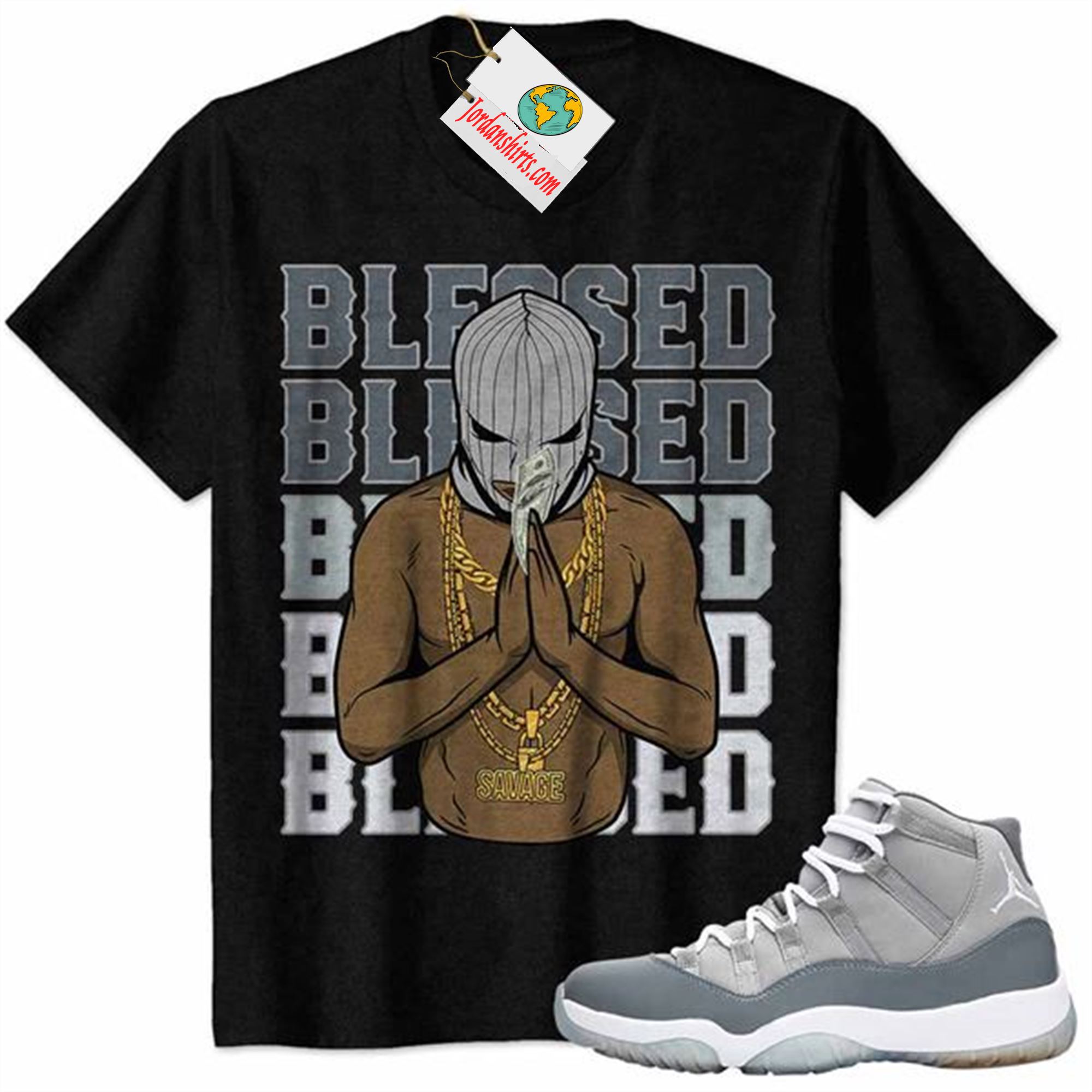 Jordan 11 Shirt, Gangster Ski Mask Man Savage Blessed Black Air Jordan 11 Cool Grey 11s Size Up To 5xl