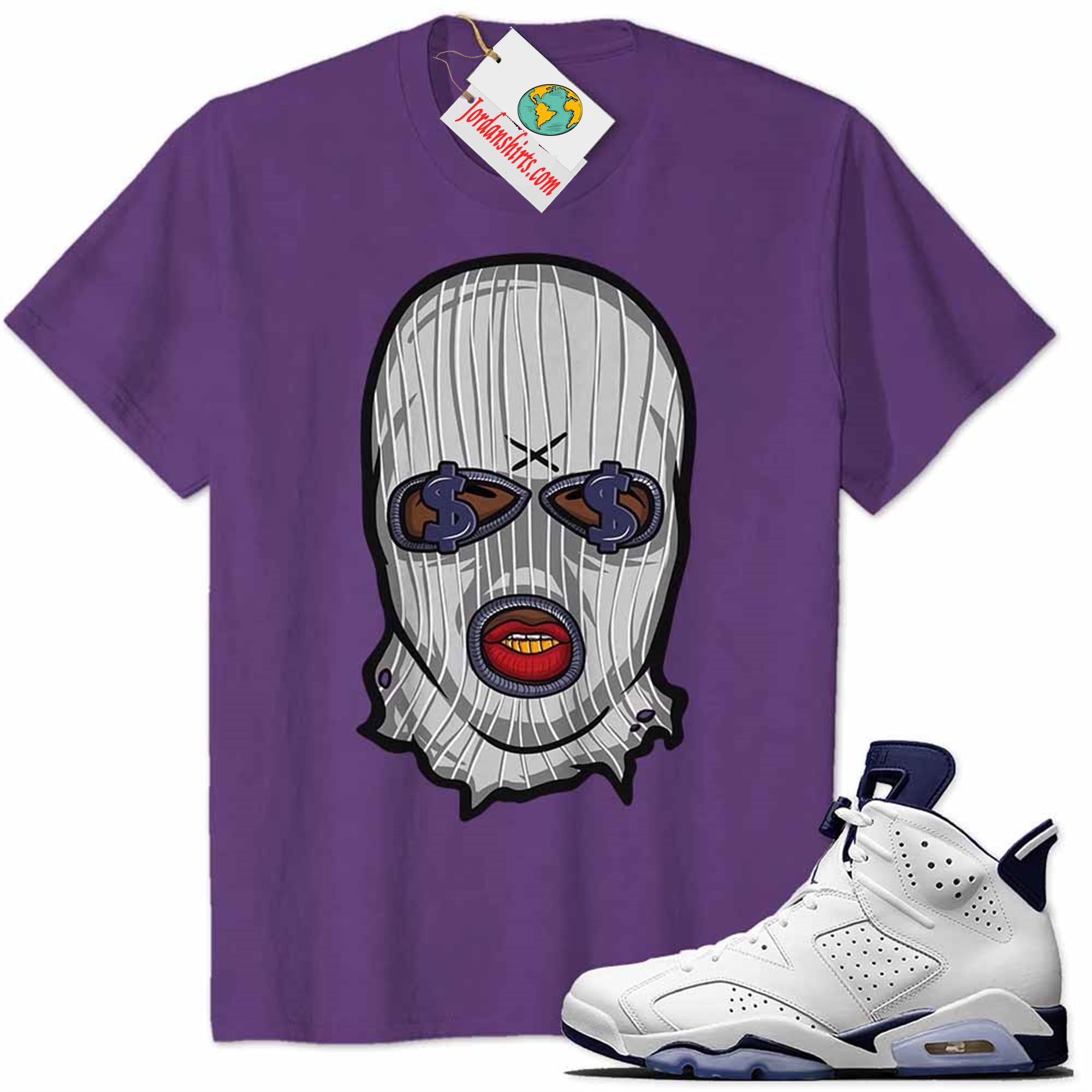 Jordan 6 Shirt, Gangster Ski Mask Money Purple Air Jordan 6 Midnight Navy 6s Plus Size Up To 5xl