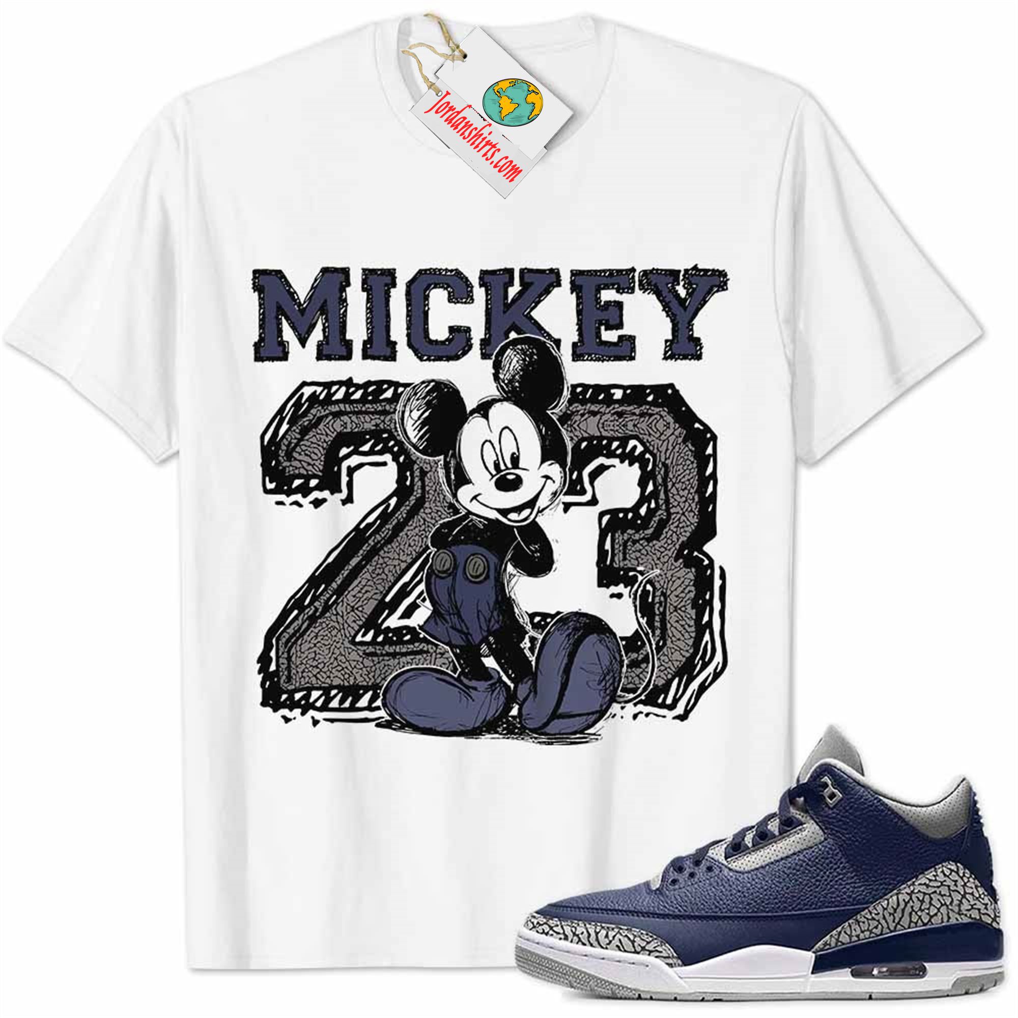 Jordan 3 Shirt, Georgetown Midnight Navy 3s Shirt Mickey 23 Michael Jordan Number Draw White Size Up To 5xl