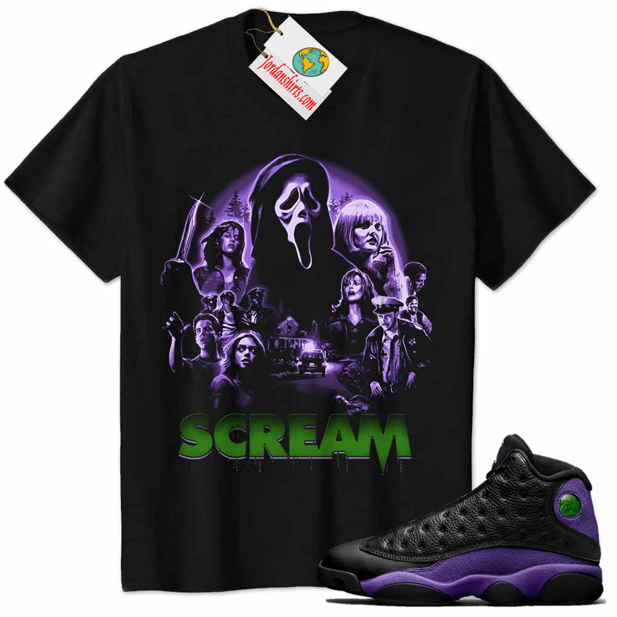 Jordan 13 Shirt, Ghostface Scream Horror Movies Billy Loomis 2022 Black Air Jordan 13 Court Purple 13s Plus Size Up To 5xl