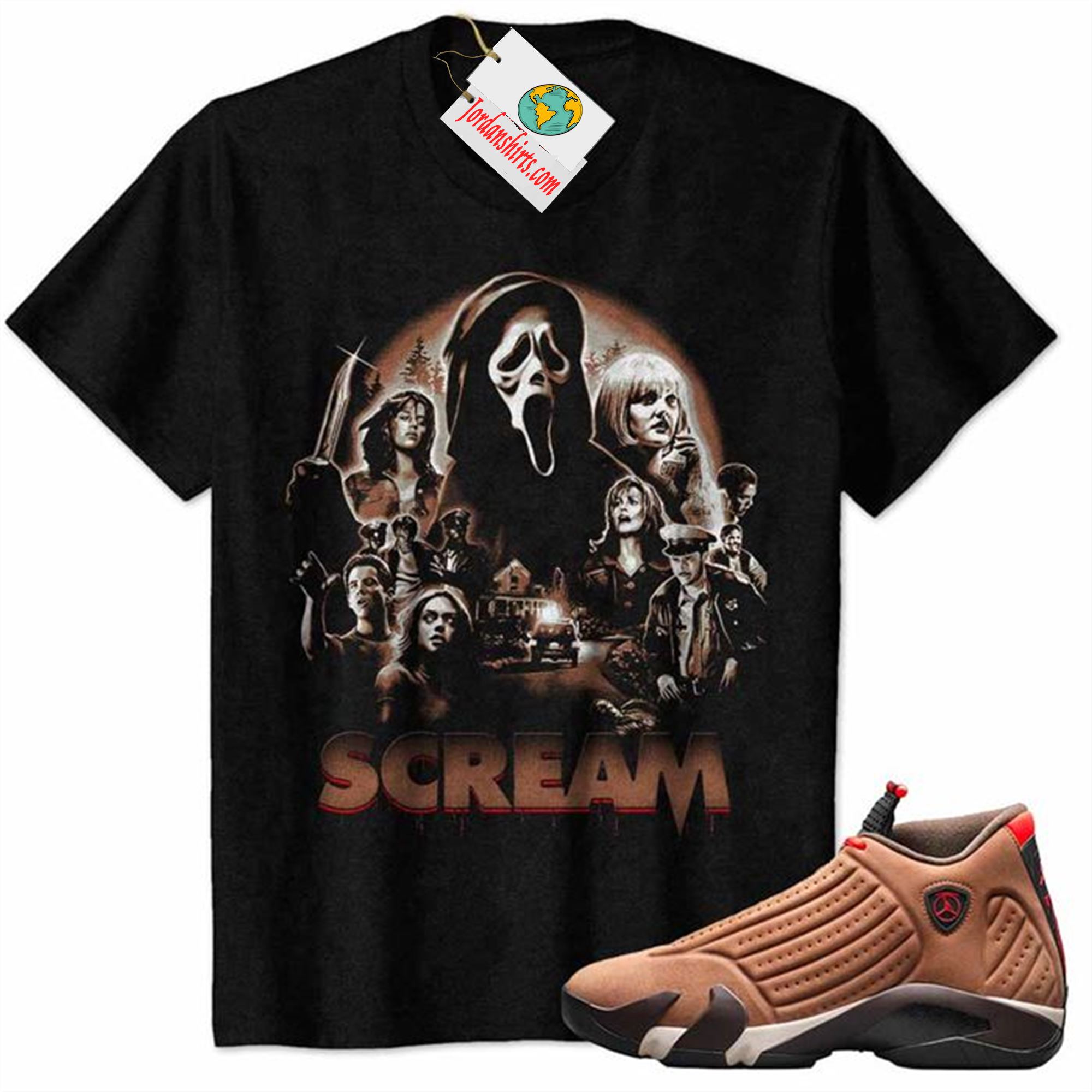 Jordan 14 Shirt, Ghostface Scream Horror Movies Billy Loomis 2022 Black Air Jordan 14 Winterized 14s Plus Size Up To 5xl