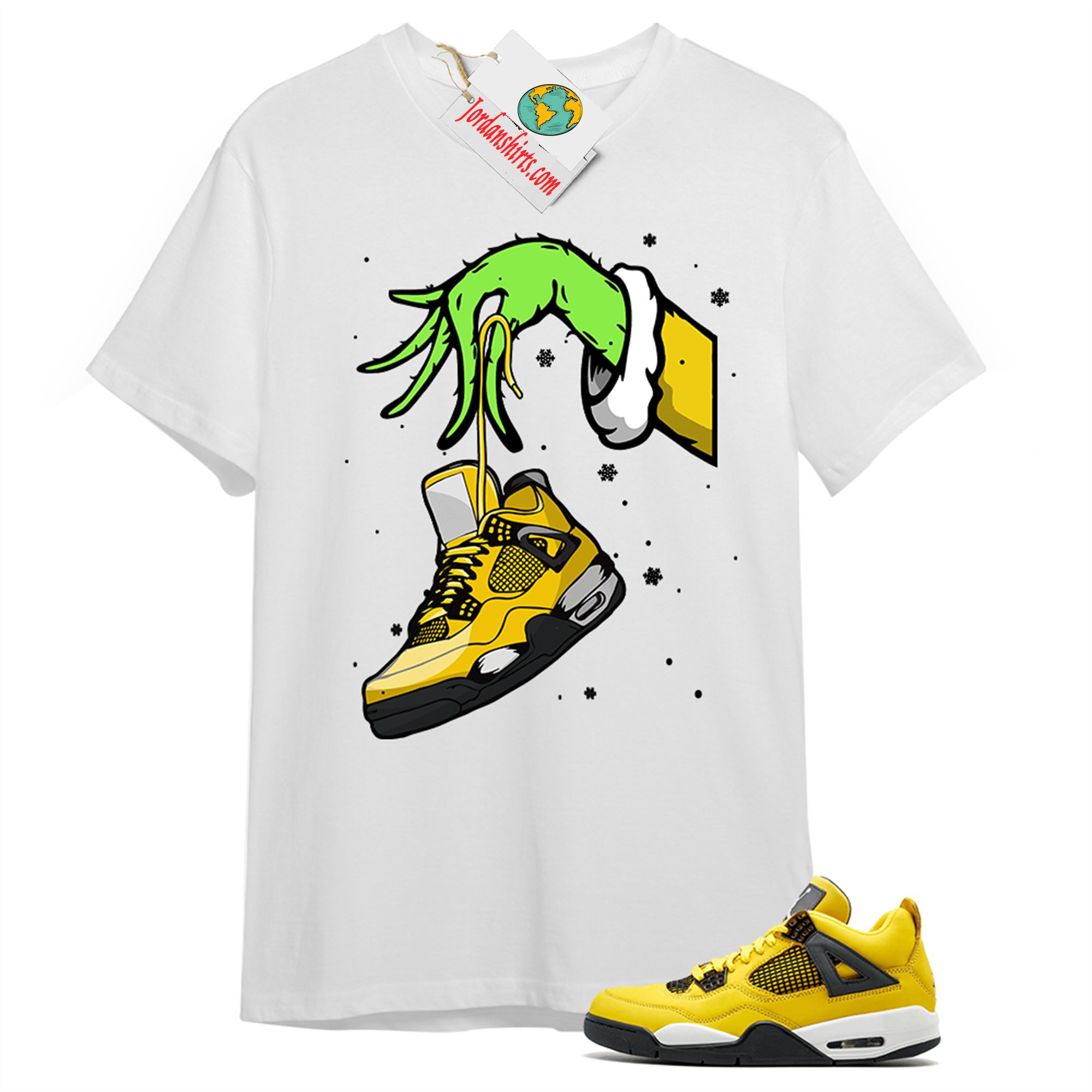Jordan 4 Shirt, Grinch Hand White T-shirt Air Jordan 4 Tour Yellow Lightning 4s Plus Size Up To 5xl