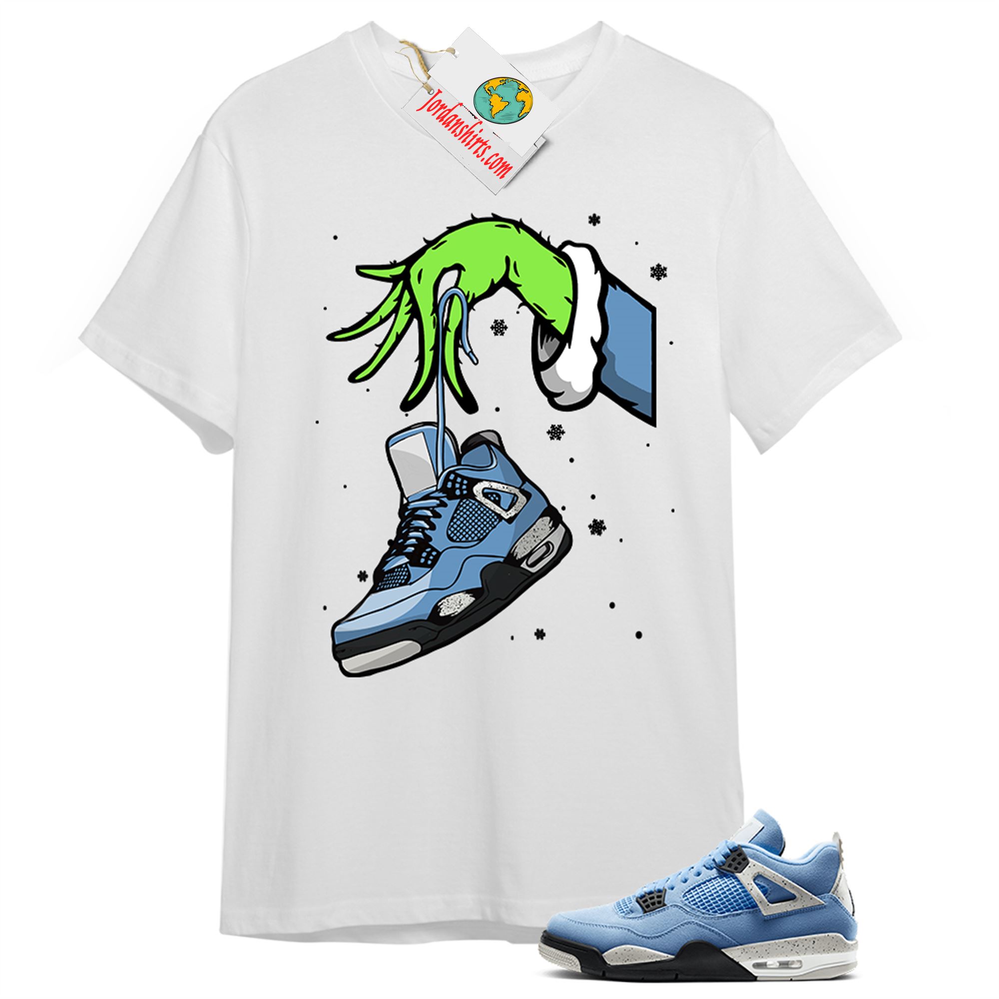 Jordan 4 Shirt, Grinch Hand White T-shirt Air Jordan 4 University Blue 4s Size Up To 5xl