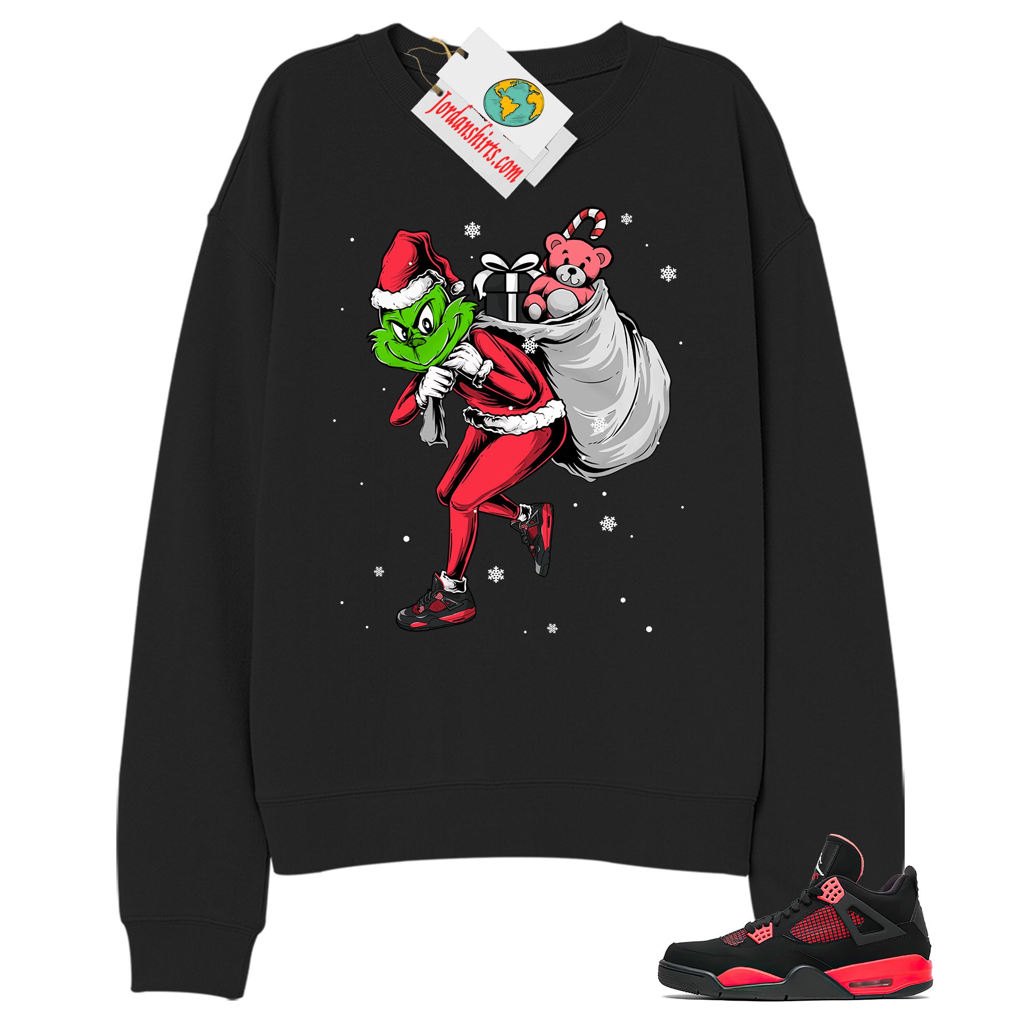 Jordan 4 Sweatshirt, Grinch Stolen Christmas Black Sweatshirt Air Jordan 4 Red Thunder 4s Plus Size Up To 5xl