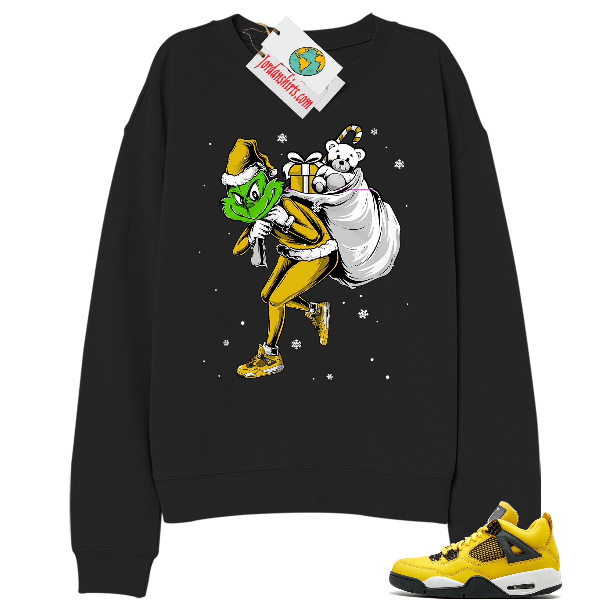Jordan 4 Sweatshirt, Grinch Stolen Christmas Black Sweatshirt Air Jordan 4 Tour Yellow Lightning 4s Size Up To 5xl