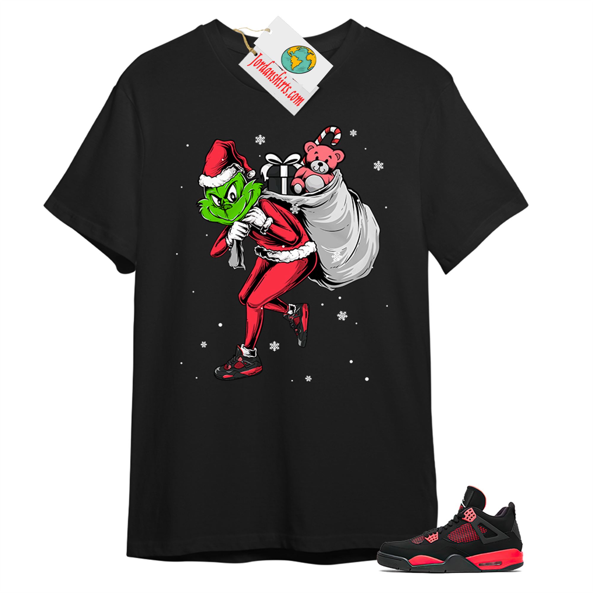 Jordan 4 Shirt, Grinch Stolen Christmas Black T-shirt Air Jordan 4 Red Thunder 4s Full Size Up To 5xl