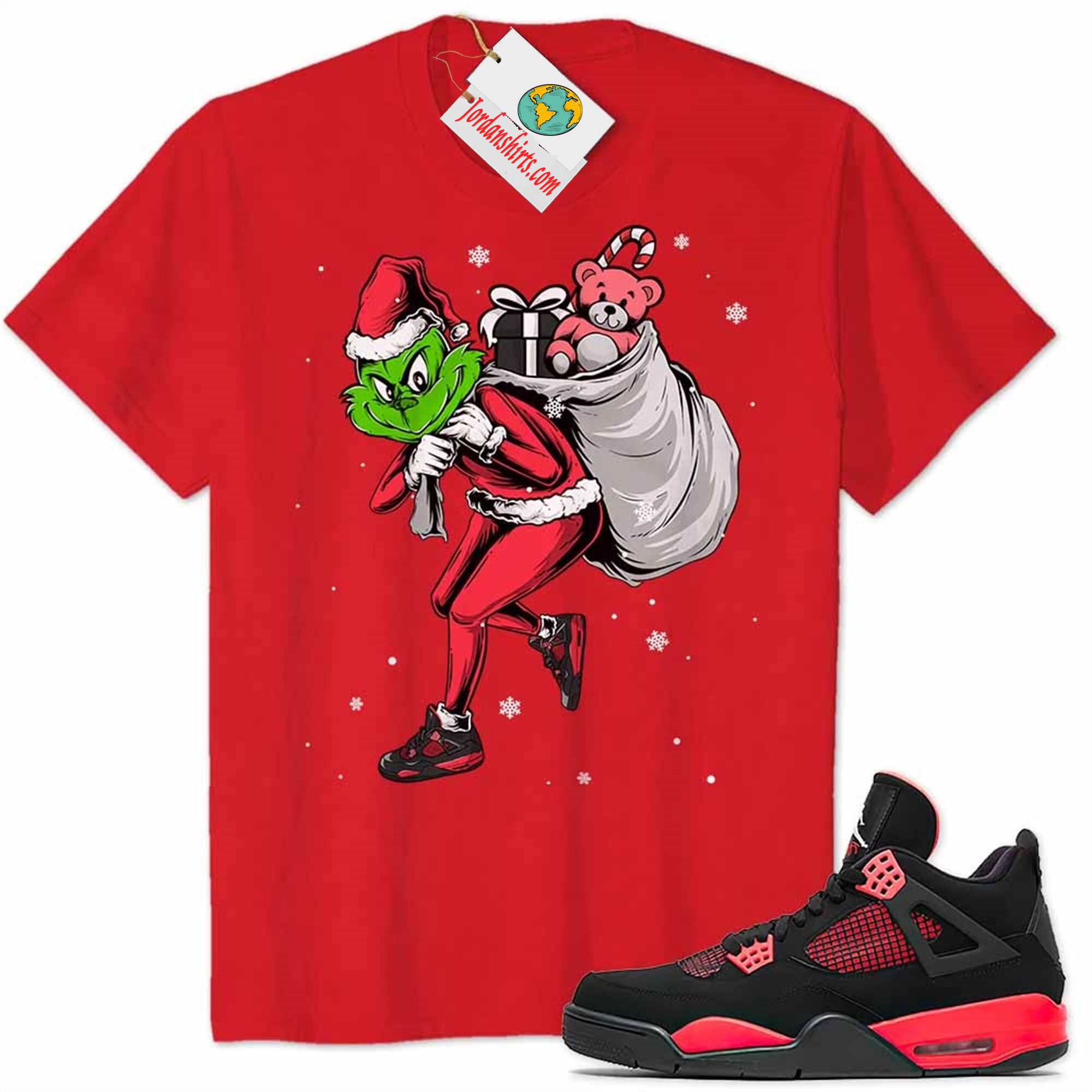 Jordan 4 Shirt, Grinch Stolen Christmas Red Air Jordan 4 Red Thunder 4s Plus Size Up To 5xl