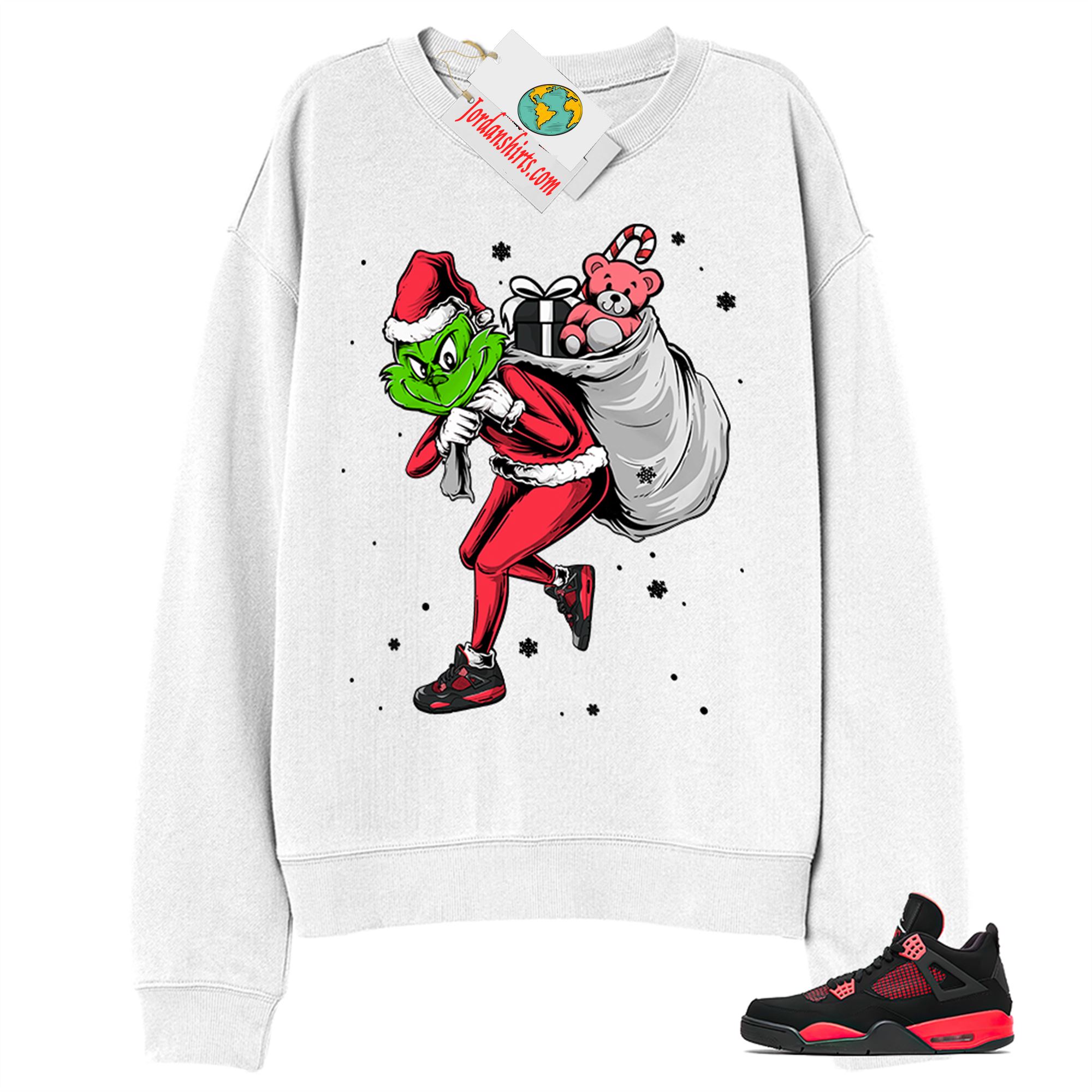 Jordan 4 Sweatshirt, Grinch Stolen Christmas White Sweatshirt Air Jordan 4 Red Thunder 4s Size Up To 5xl