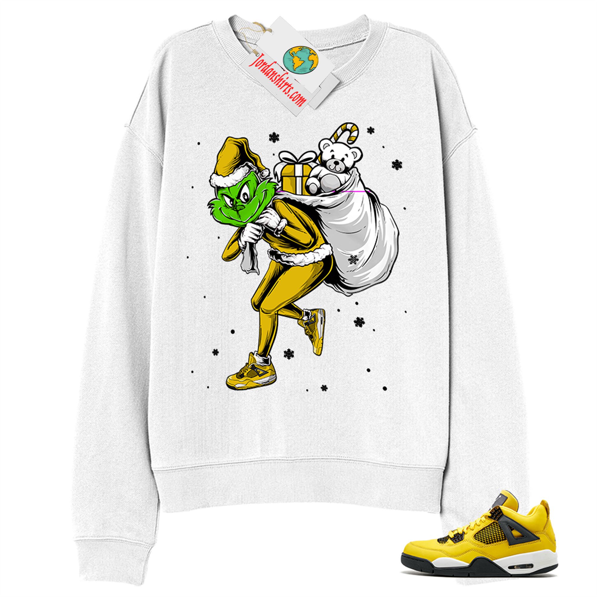 Jordan 4 Sweatshirt, Grinch Stolen Christmas White Sweatshirt Air Jordan 4 Tour Yellow Lightning 4s Full Size Up To 5xl